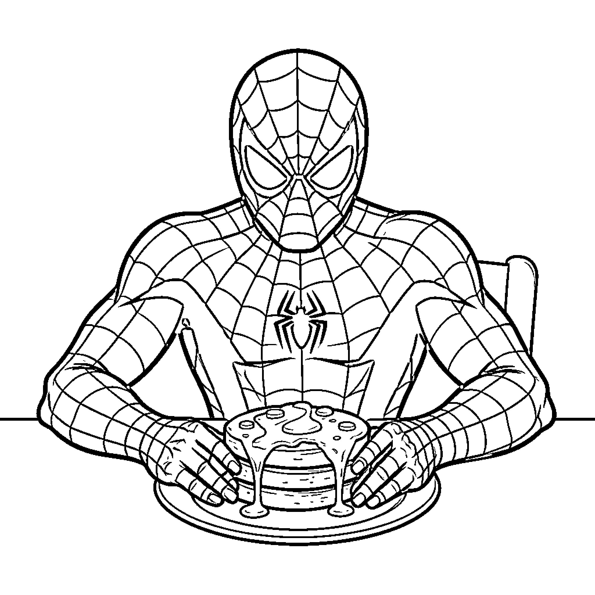 Spider-Man playing video game with controller Coloring Page (free black-and-white line drawing printable PDF for all, from beginners to advanced learners, including children, teens, adults, and seniors)