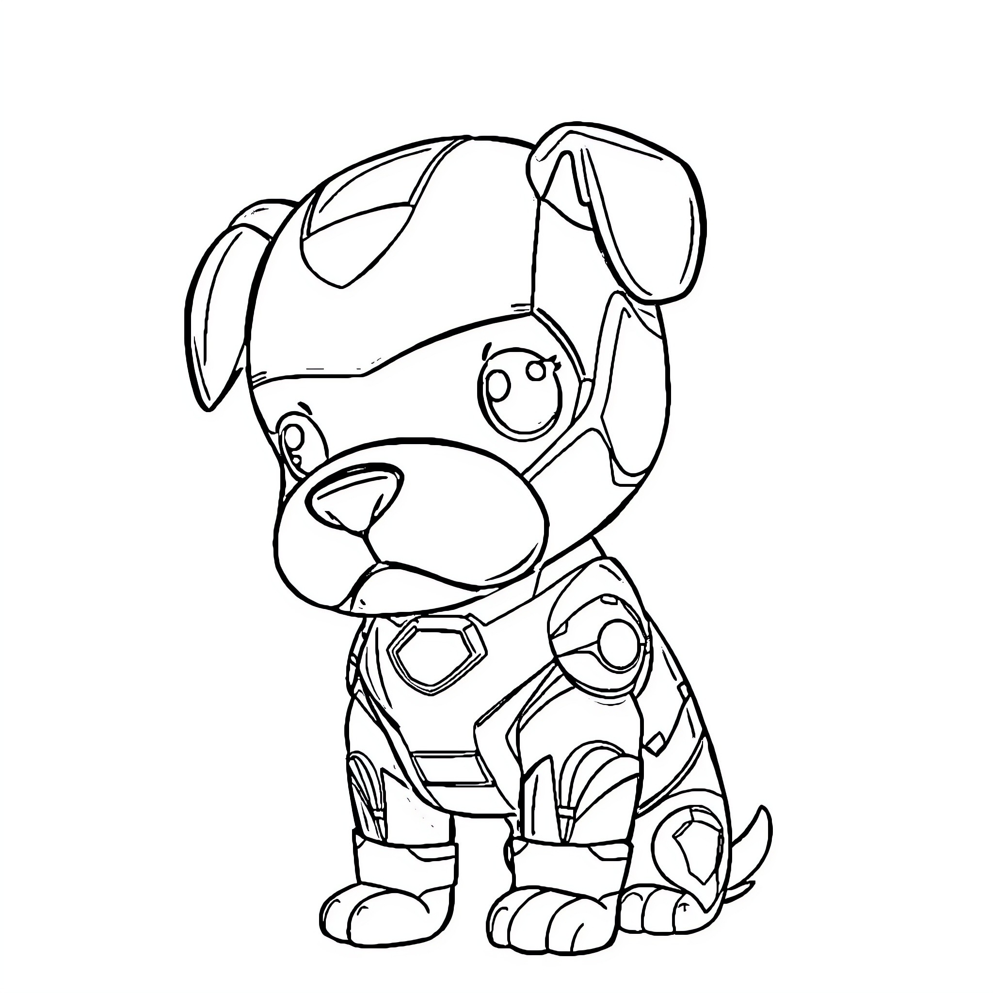 Ironman puppy with mechanical design Coloring Page (free black-and-white line drawing printable PDF for all, from beginners to advanced learners, including children, teens, adults, and seniors)