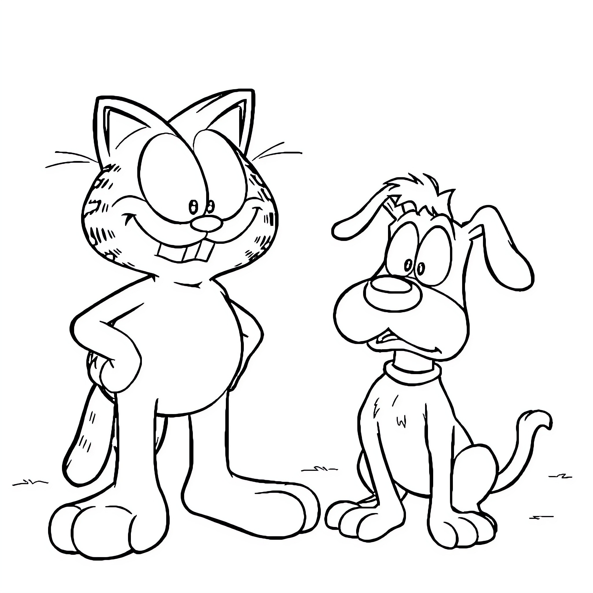 Garfield the cat and his dog friend Coloring Page (free black-and-white line drawing printable PDF for all, from beginners to advanced learners, including children, teens, adults, and seniors)