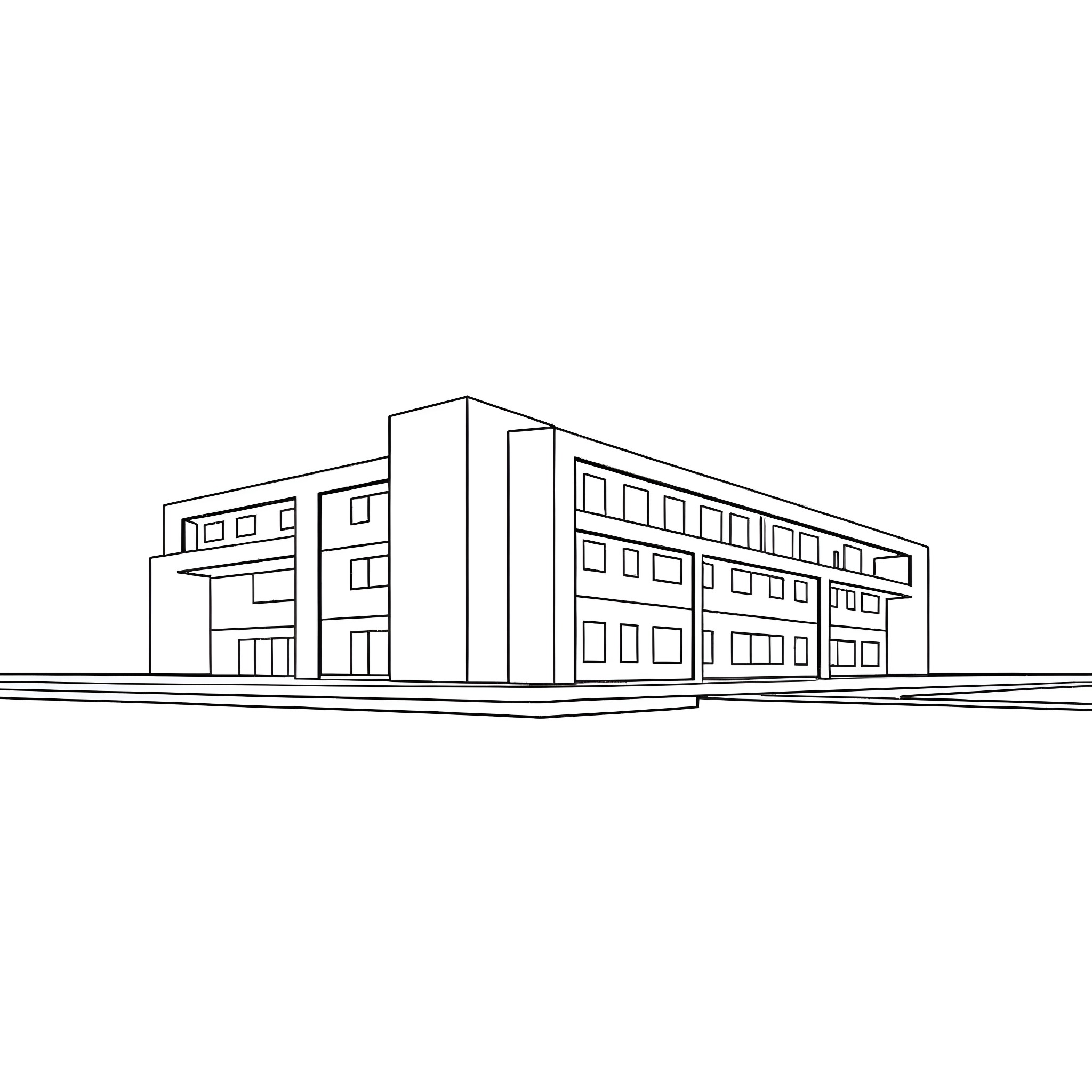 Building with multiple stories and windows Coloring Page (free black-and-white line drawing printable PDF for all, from beginners to advanced learners, including children, teens, adults, and seniors)