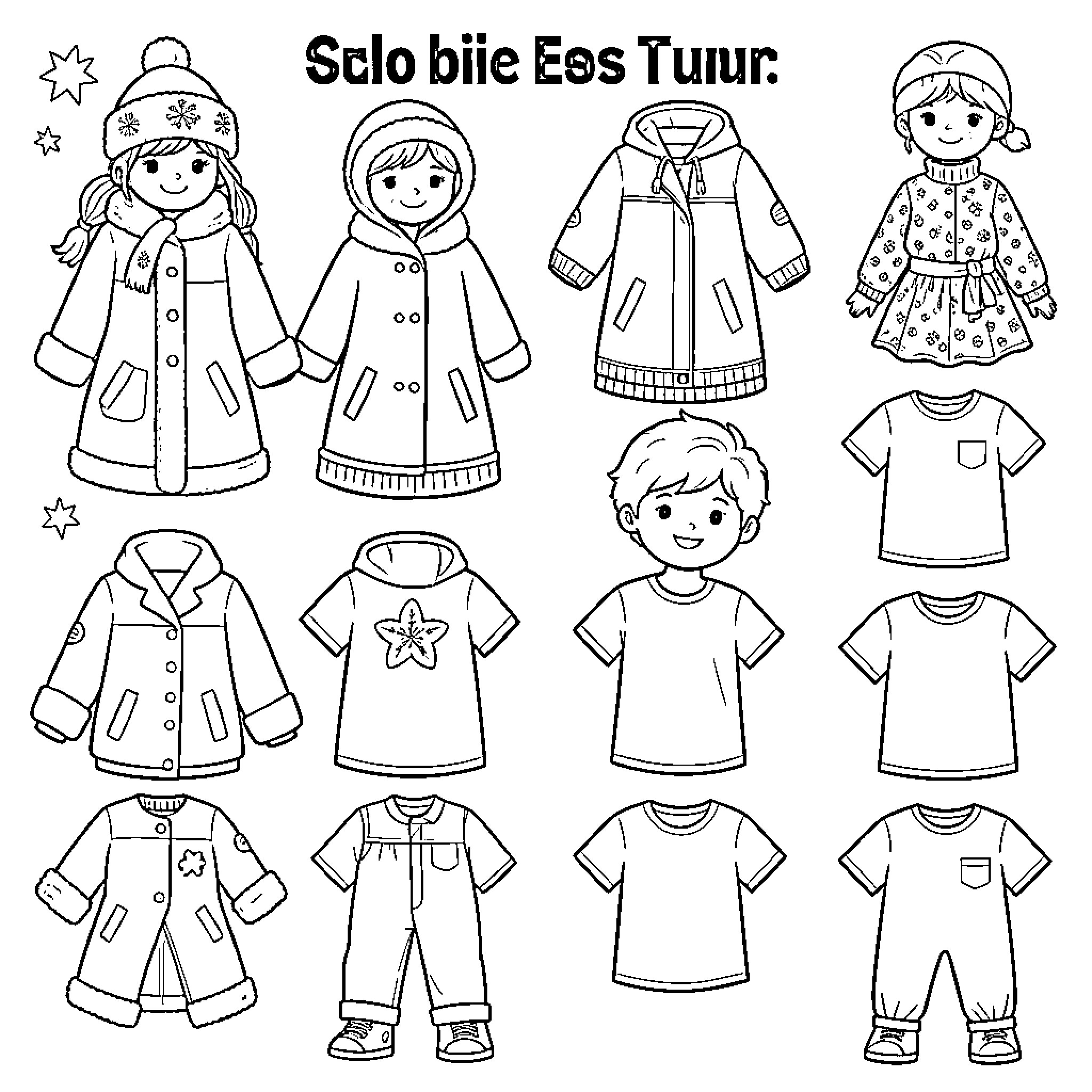 Clothes for a Festive Winter Wardrobe Coloring Page (free black-and-white line drawing printable PDF for all, from beginners to advanced learners, including children, teens, adults, and seniors)