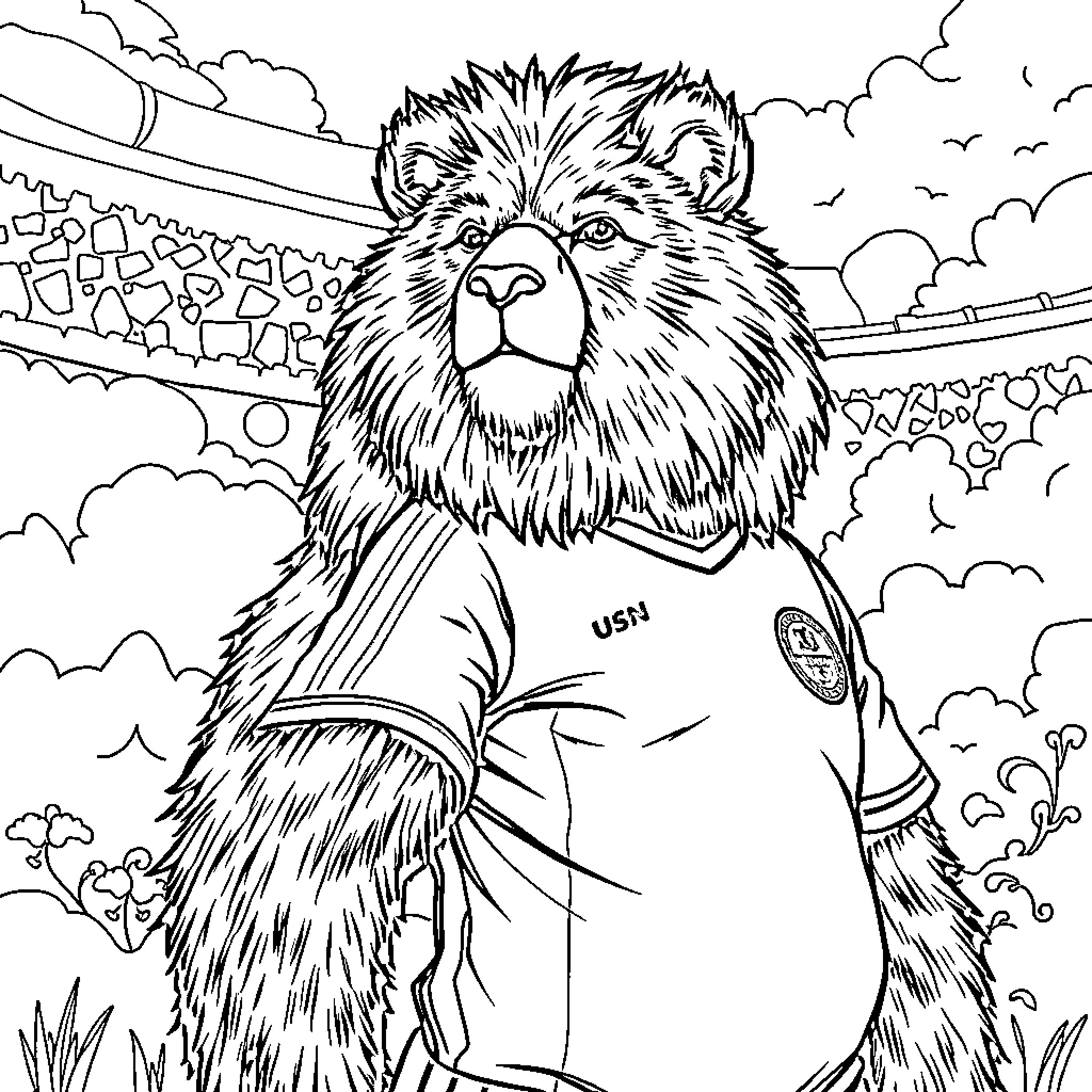 Oso the Soccer Bear Enjoying the Game Coloring Page (free black-and-white line drawing printable PDF for all, from beginners to advanced learners, including children, teens, adults, and seniors)