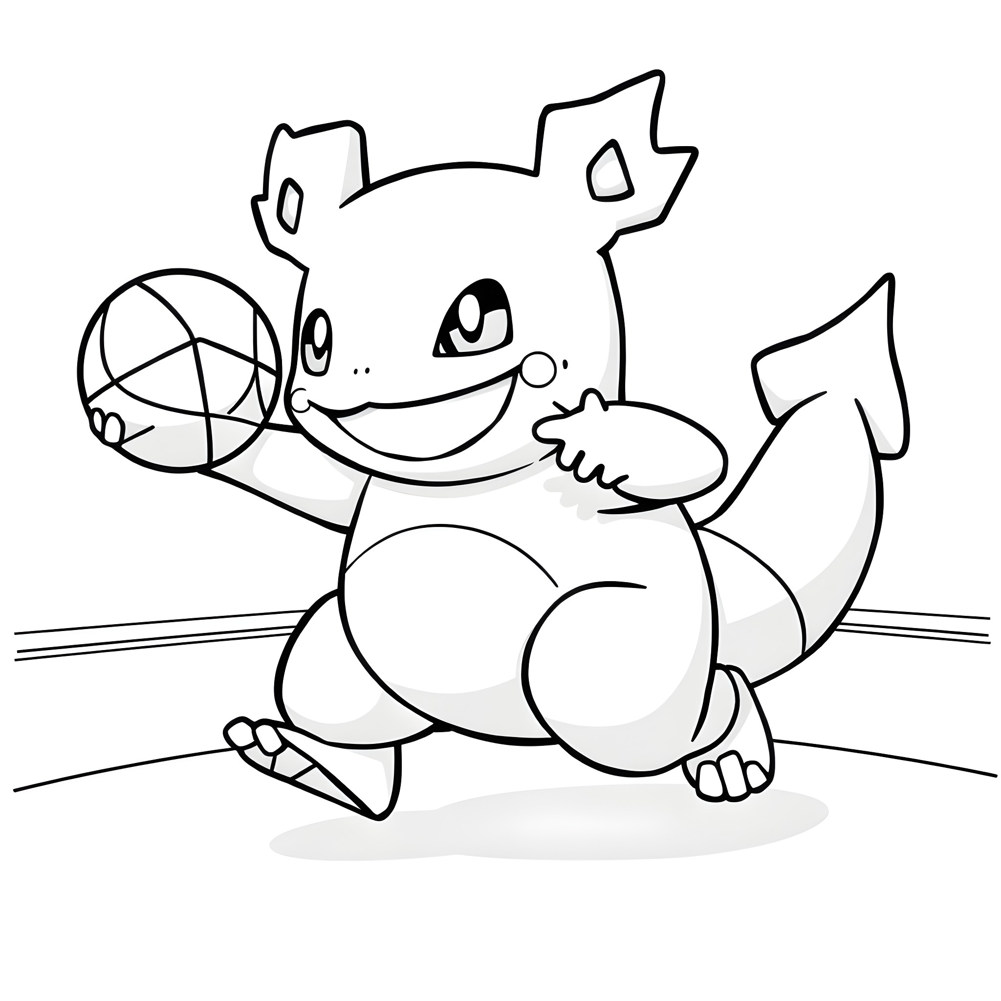 Garbodor playing joyfully with a basketball Coloring Page (free black-and-white line drawing printable PDF for all, from beginners to advanced learners, including children, teens, adults, and seniors)