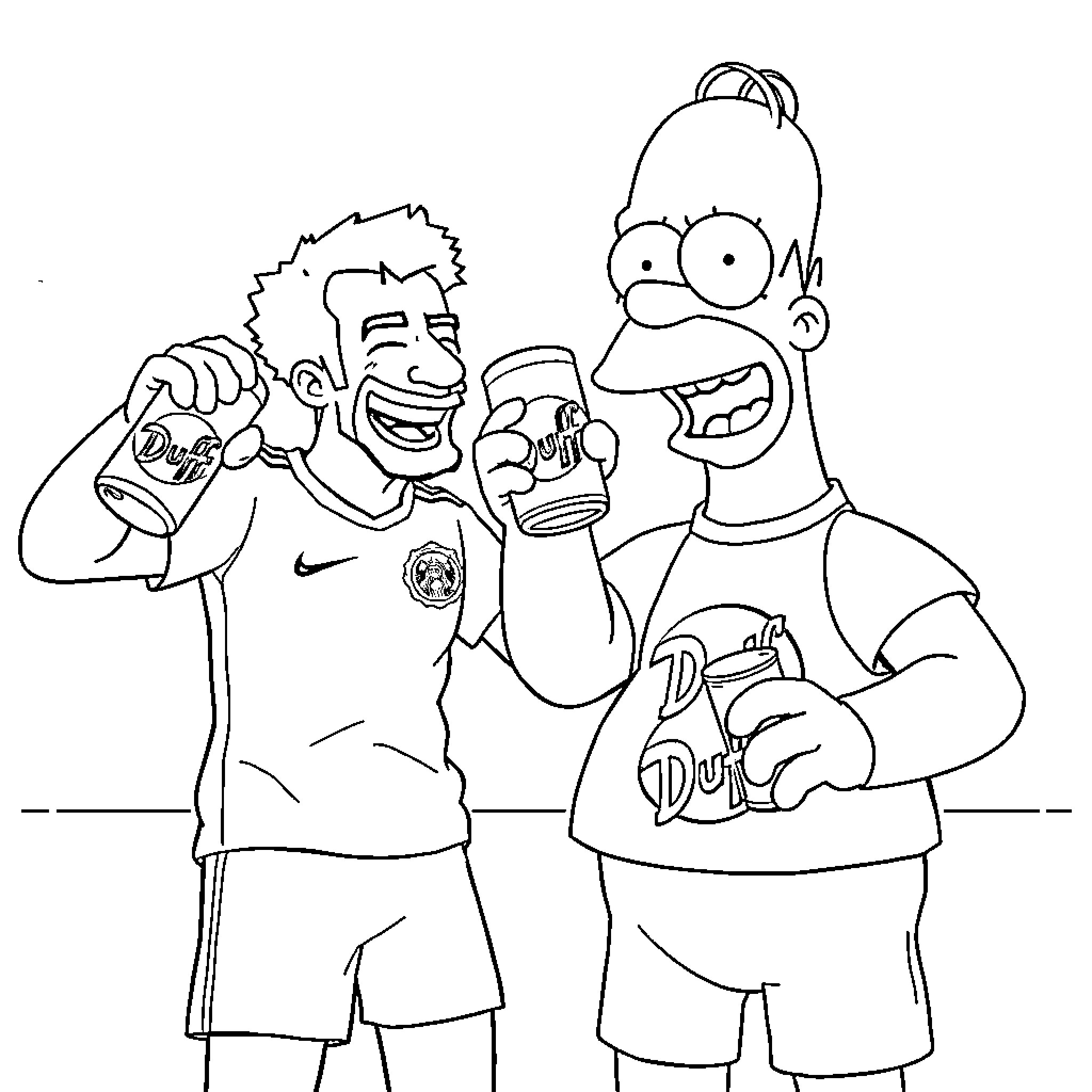 Mo Salah and friend enjoying beverages Coloring Page (free black-and-white line drawing printable PDF for all, from beginners to advanced learners, including children, teens, adults, and seniors)