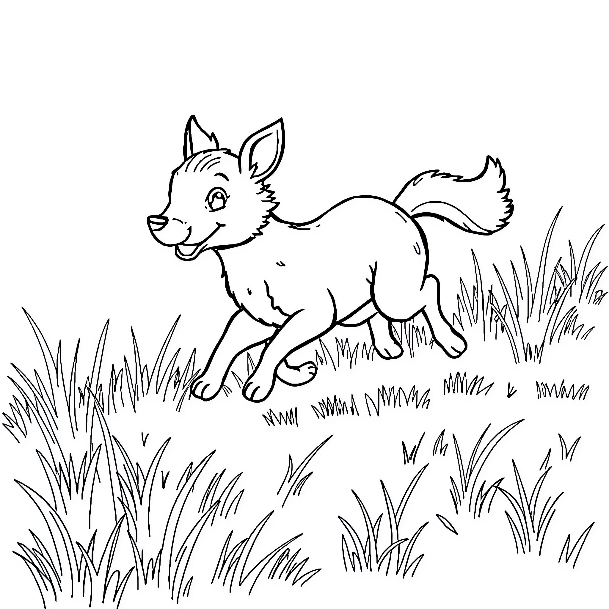 Animal running happily through the grass Coloring Page (free black-and-white line drawing printable PDF for all, from beginners to advanced learners, including children, teens, adults, and seniors)