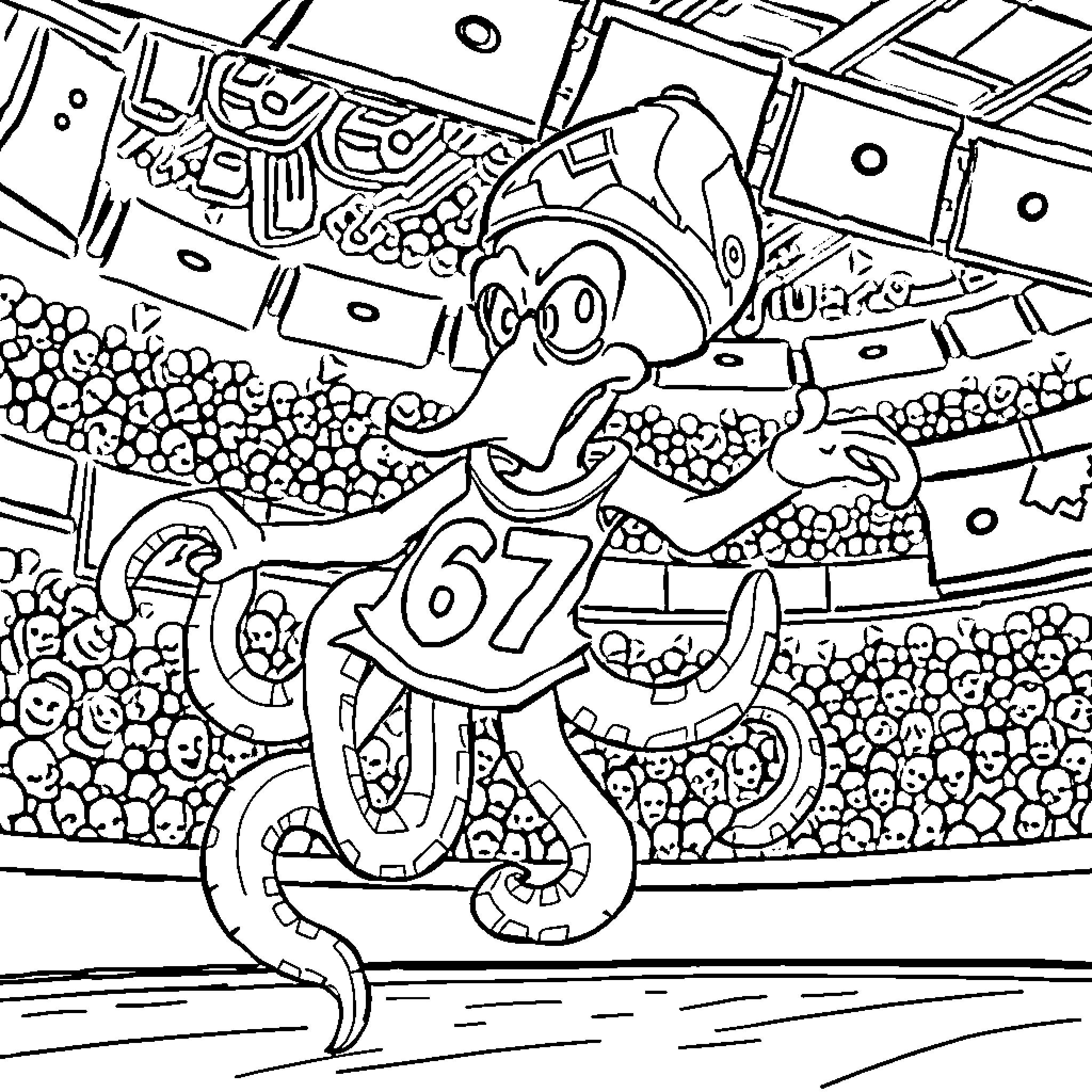 Number Cartoon Character Wearing Sports Jersey Coloring Page (free black-and-white line drawing printable PDF for all, from beginners to advanced learners, including children, teens, adults, and seniors)