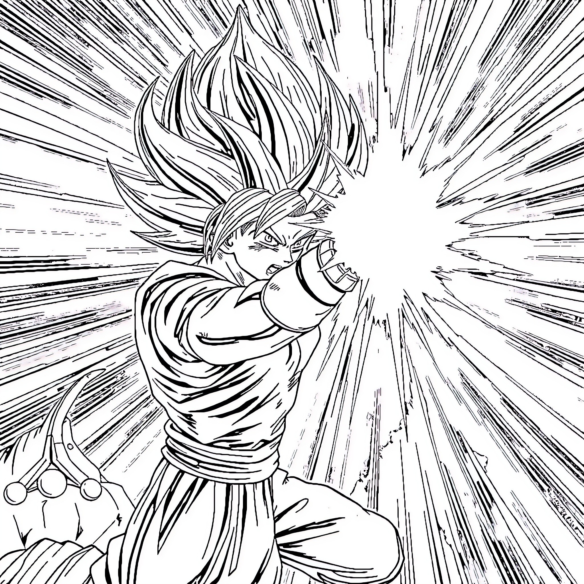 Gogeta's Explosive Transformation Coloring Page (free black-and-white line drawing printable PDF for all, from beginners to advanced learners, including children, teens, adults, and seniors)