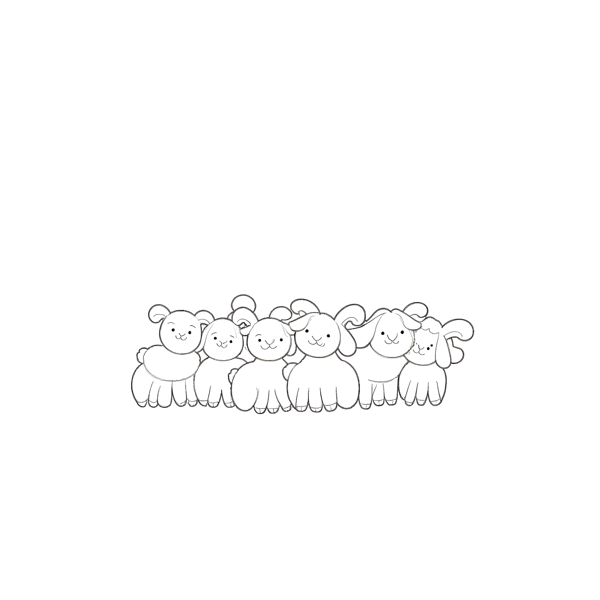 Cult of the Lamb: Adorable Followers in a Row Coloring Page (free black-and-white line drawing printable PDF for all, from beginners to advanced learners, including children, teens, adults, and seniors)