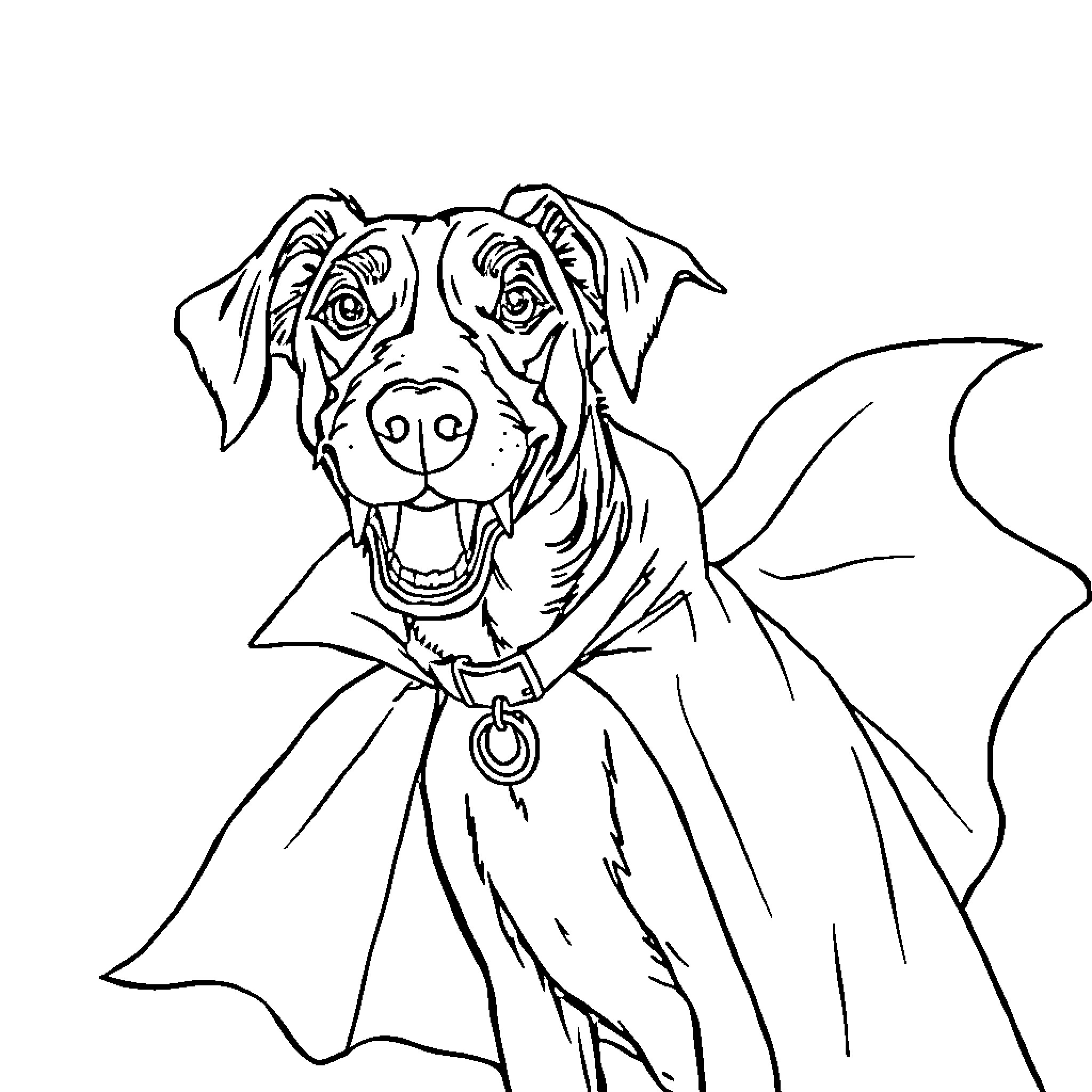 Coonhound wearing a colorful cape Coloring Page (free black-and-white line drawing printable PDF for all, from beginners to advanced learners, including children, teens, adults, and seniors)