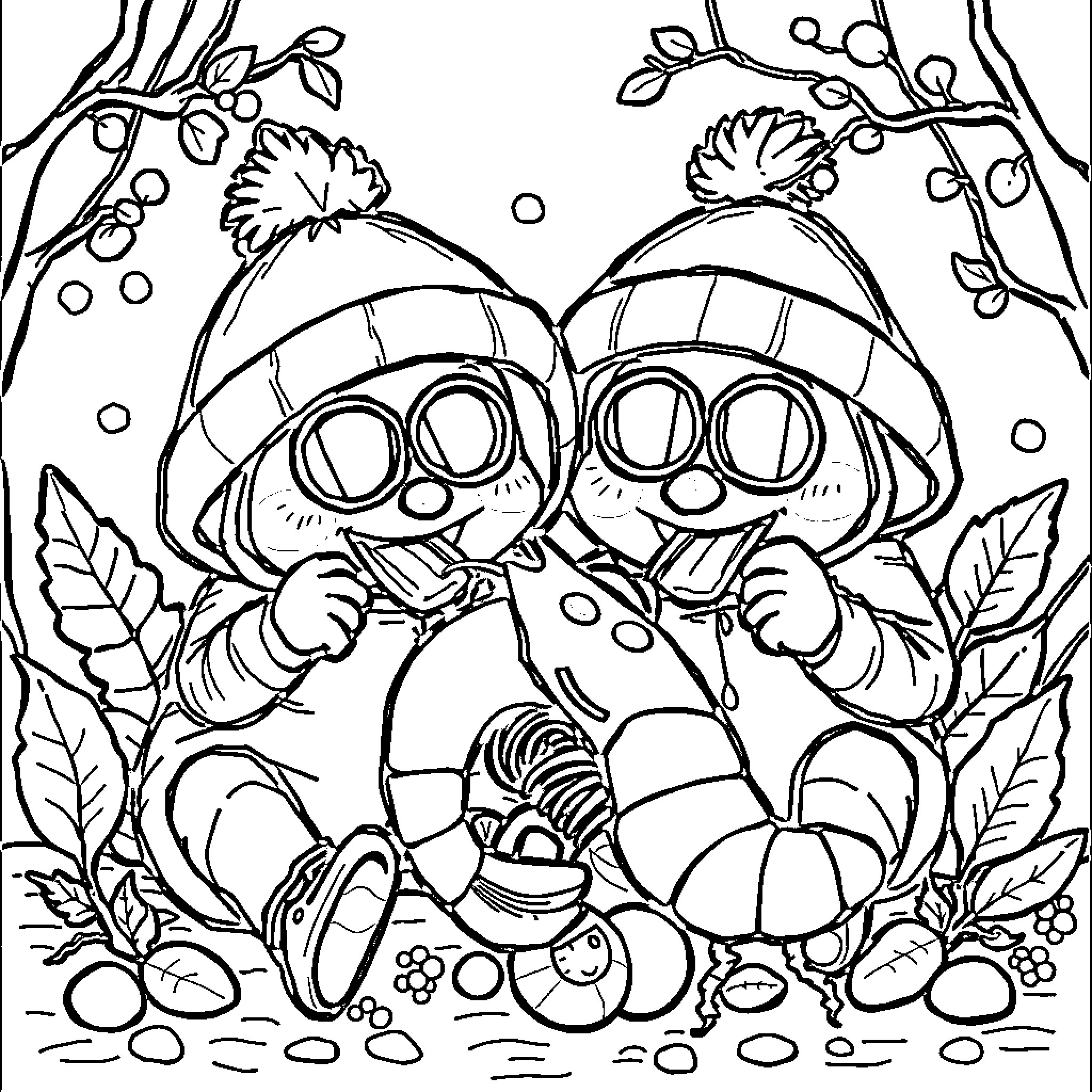 Fall Guy's Chilly Adventure in the Winter Wonderland Coloring Page (free black-and-white line drawing printable PDF for all, from beginners to advanced learners, including children, teens, adults, and seniors)