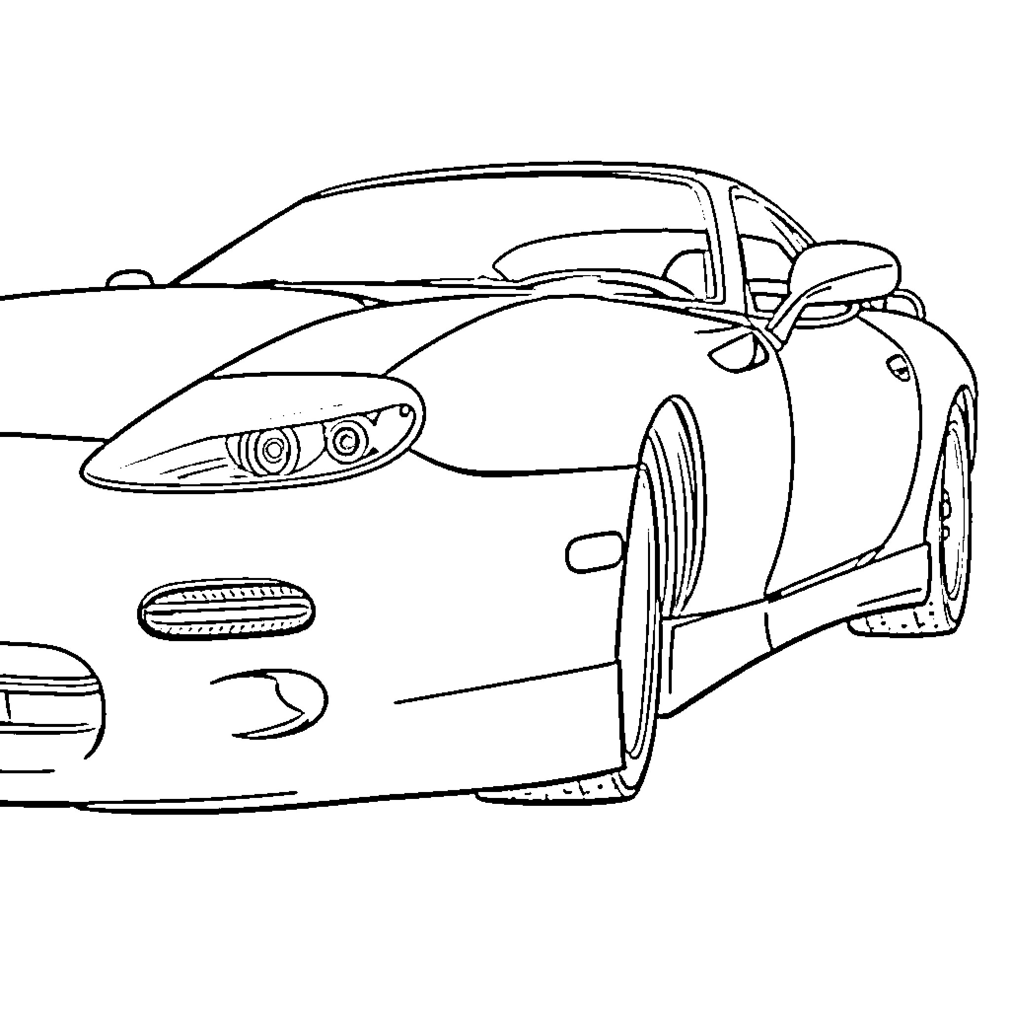 3000GT sleek sports car in motion Coloring Page (free black-and-white line drawing printable PDF for all, from beginners to advanced learners, including children, teens, adults, and seniors)