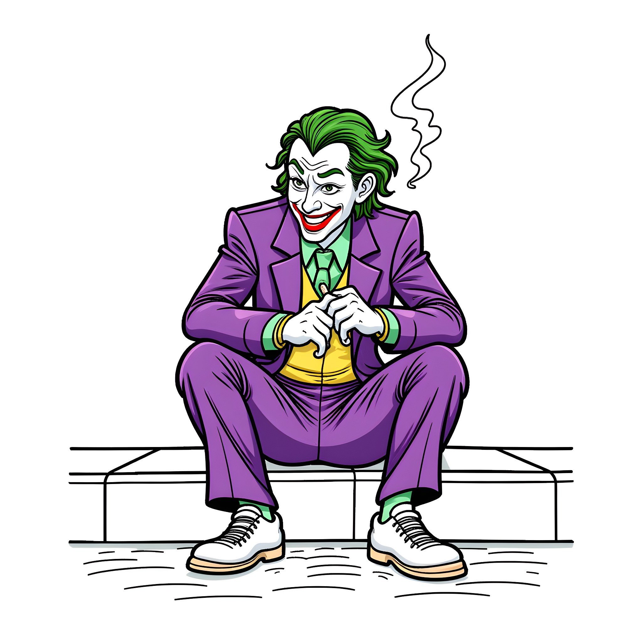 Joker's Mischievous Antics Coloring Page (free black-and-white line drawing printable PDF for all, from beginners to advanced learners, including children, teens, adults, and seniors)