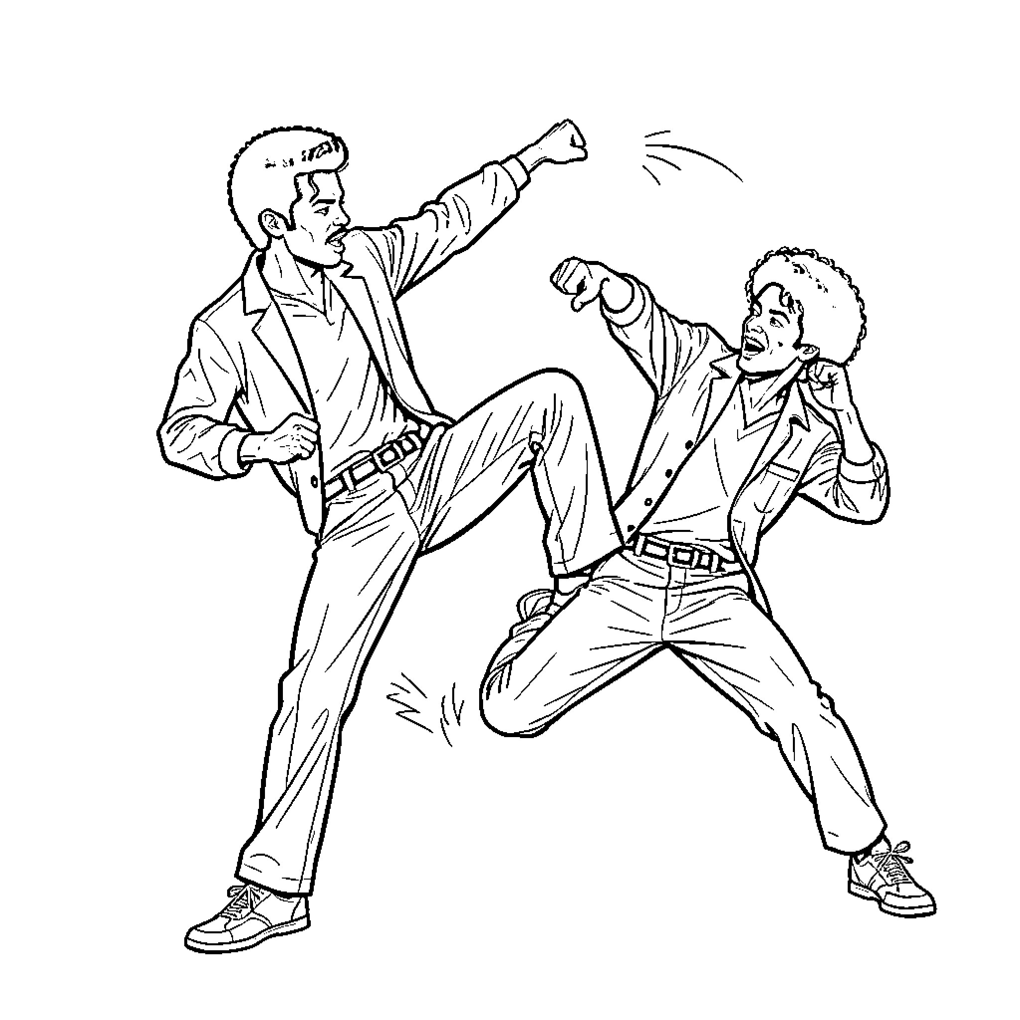 Michael Jackson performing energetic dance moves on stage Coloring Page (free black-and-white line drawing printable PDF for all, from beginners to advanced learners, including children, teens, adults, and seniors)