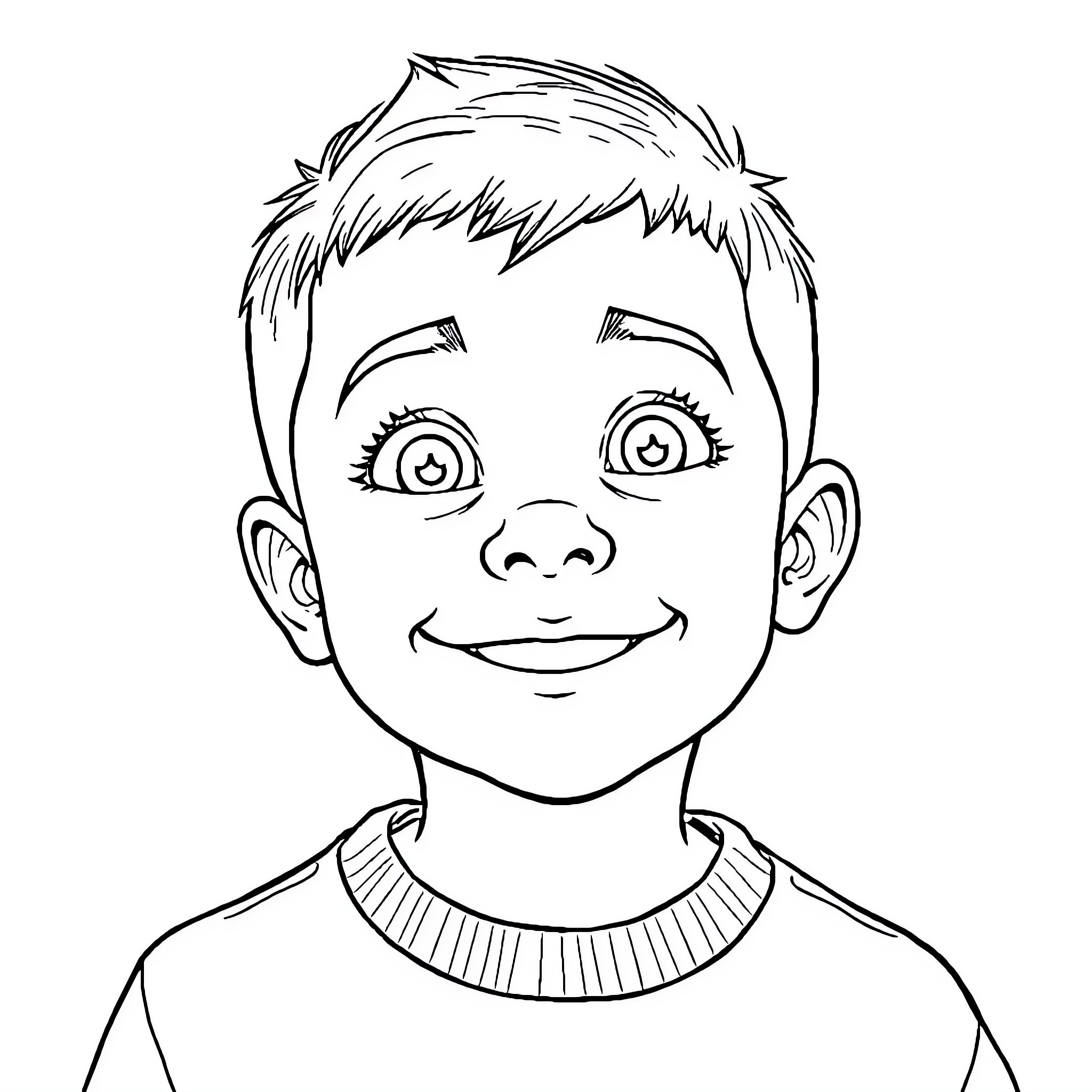 Liam's Cheerful Expression and Casual Attire Coloring Page (free black-and-white line drawing printable PDF for all, from beginners to advanced learners, including children, teens, adults, and seniors)