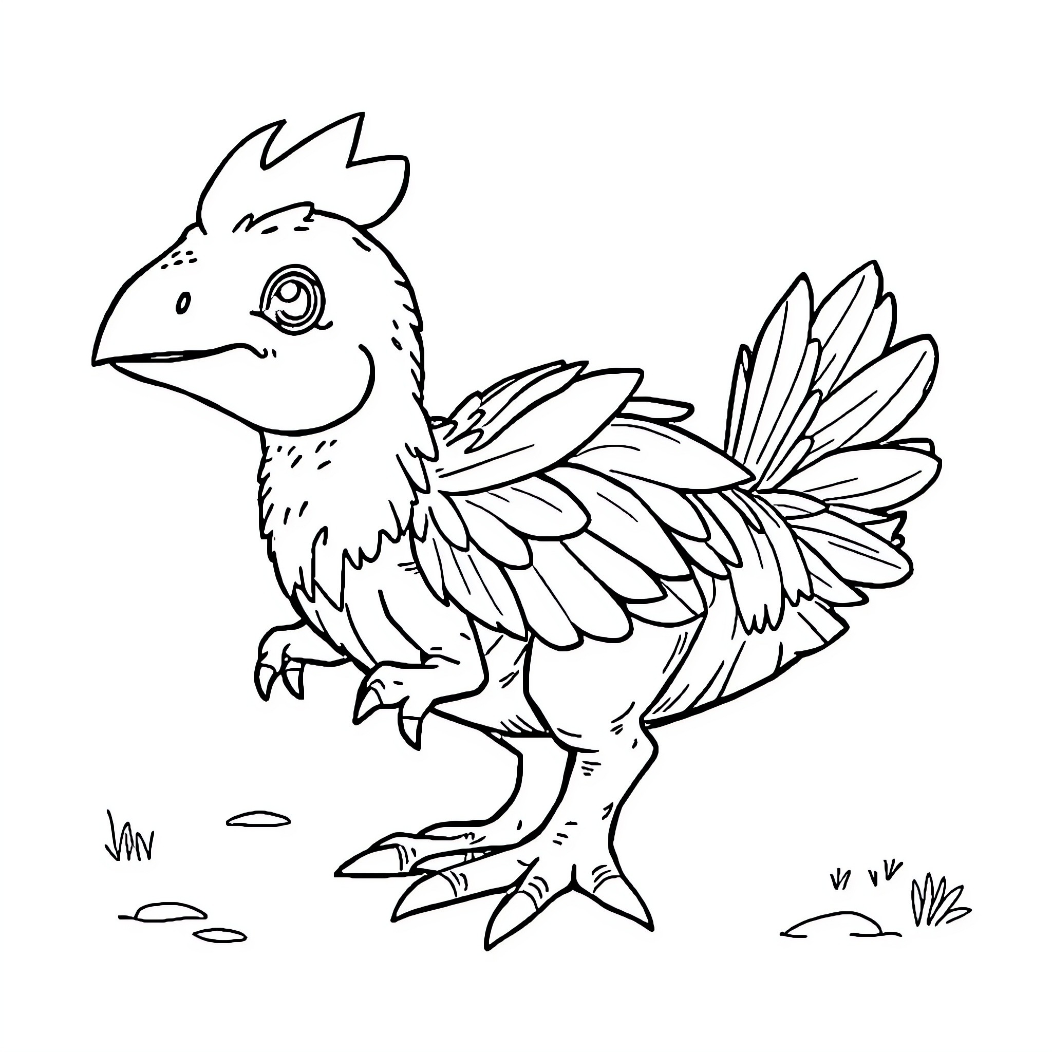 Dinosaur-like creature walking in nature Coloring Page (free black-and-white line drawing printable PDF for all, from beginners to advanced learners, including children, teens, adults, and seniors)