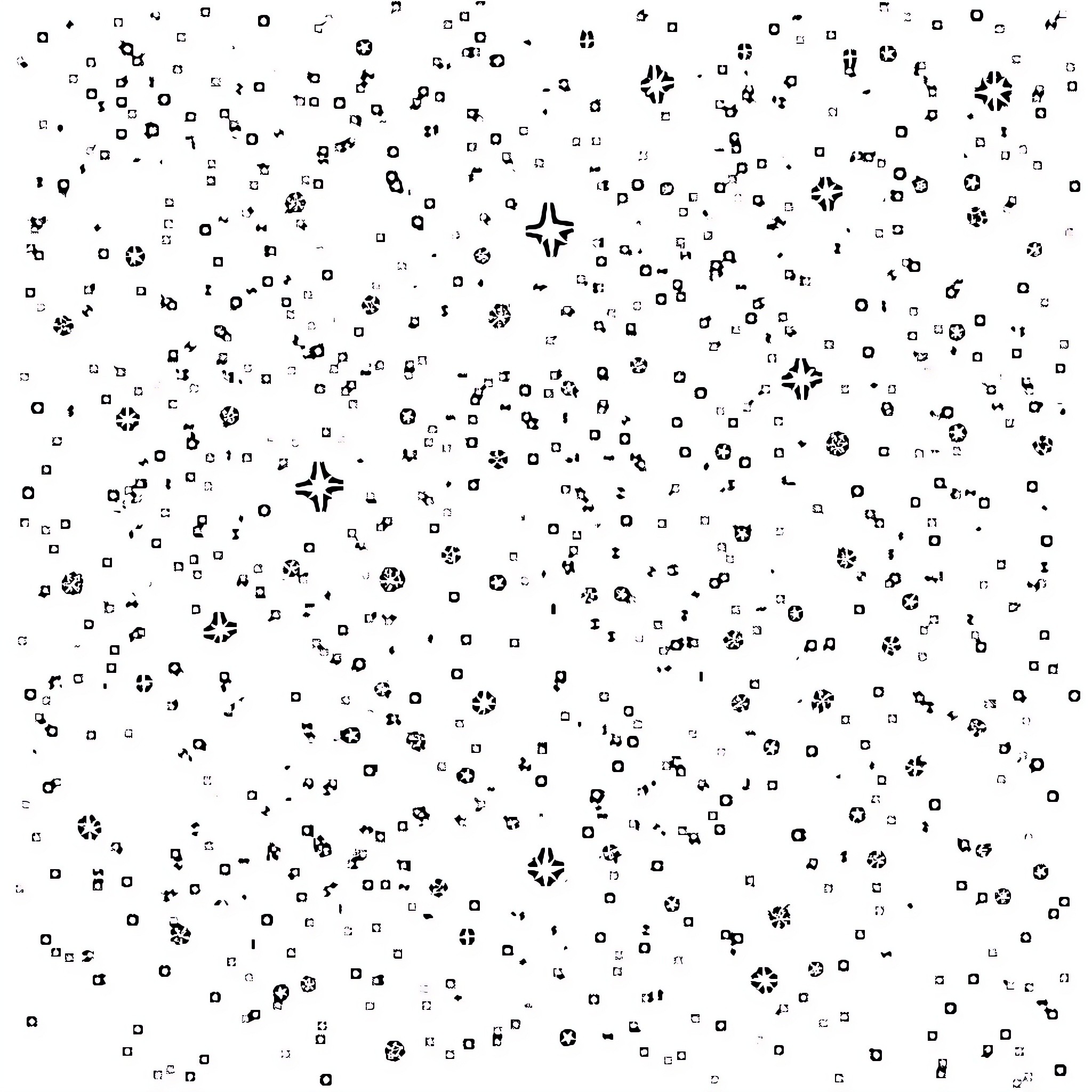 Night Sky with Scattered Shapes Coloring Page (free black-and-white line drawing printable PDF for all, from beginners to advanced learners, including children, teens, adults, and seniors)