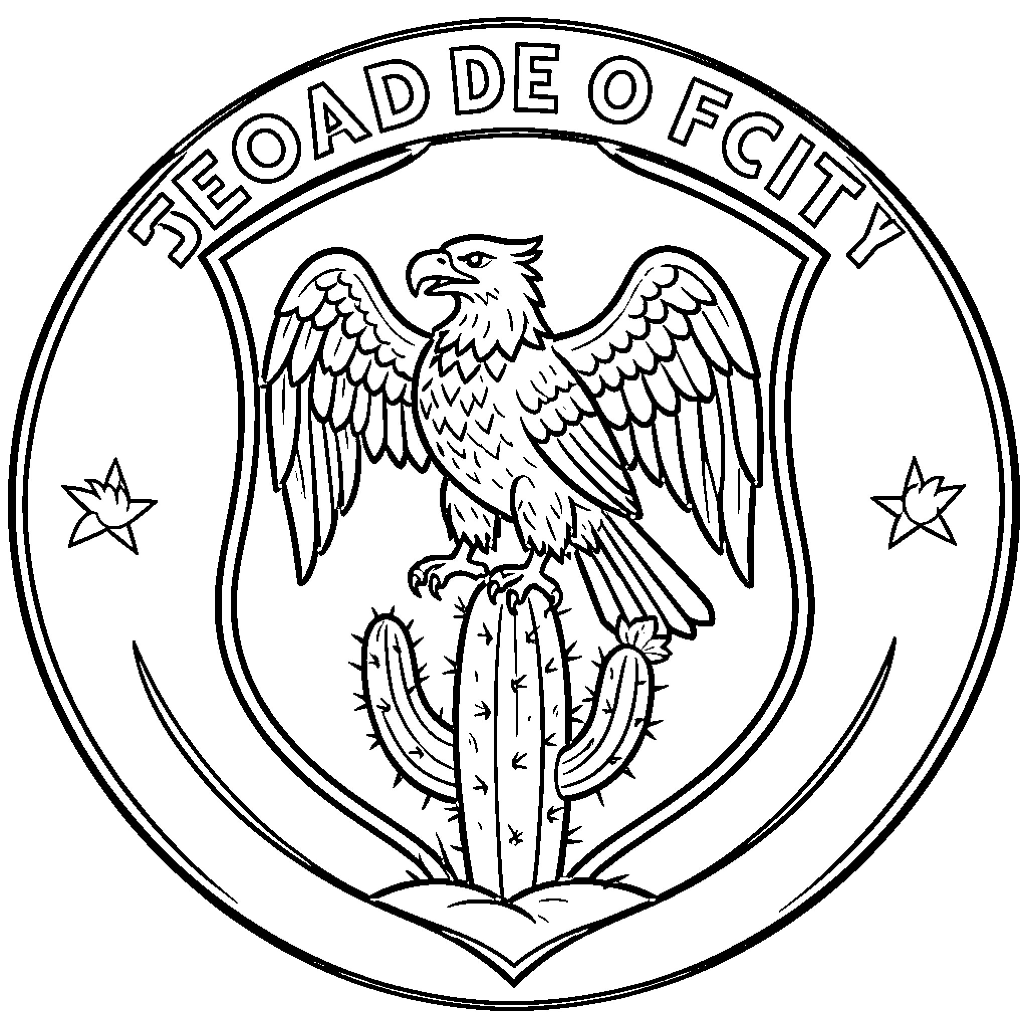Mexico National Team emblem featuring an eagle on a cactus Coloring Page (free black-and-white line drawing printable PDF for all, from beginners to advanced learners, including children, teens, adults, and seniors)