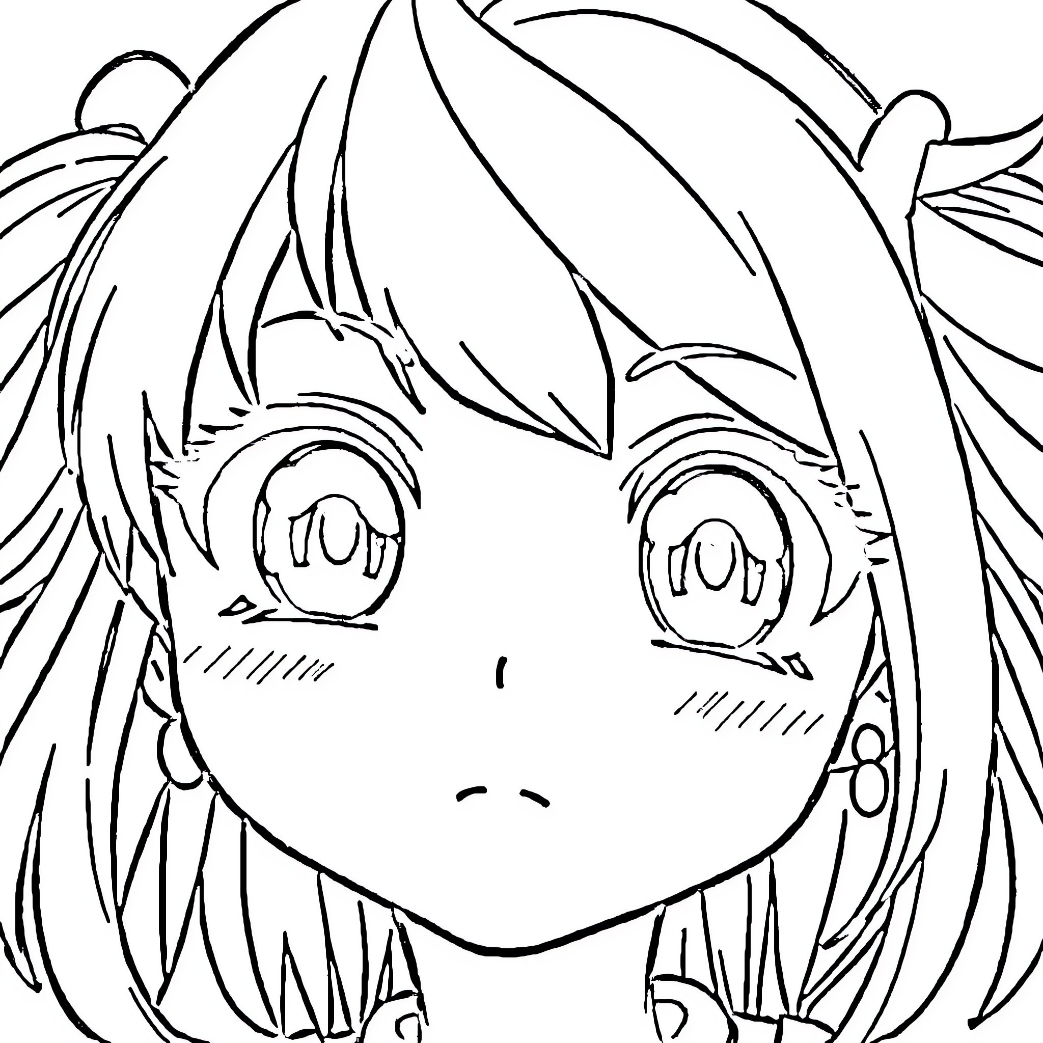 Anime girl with large, expressive eyes Coloring Page (free black-and-white line drawing printable PDF for all, from beginners to advanced learners, including children, teens, adults, and seniors)