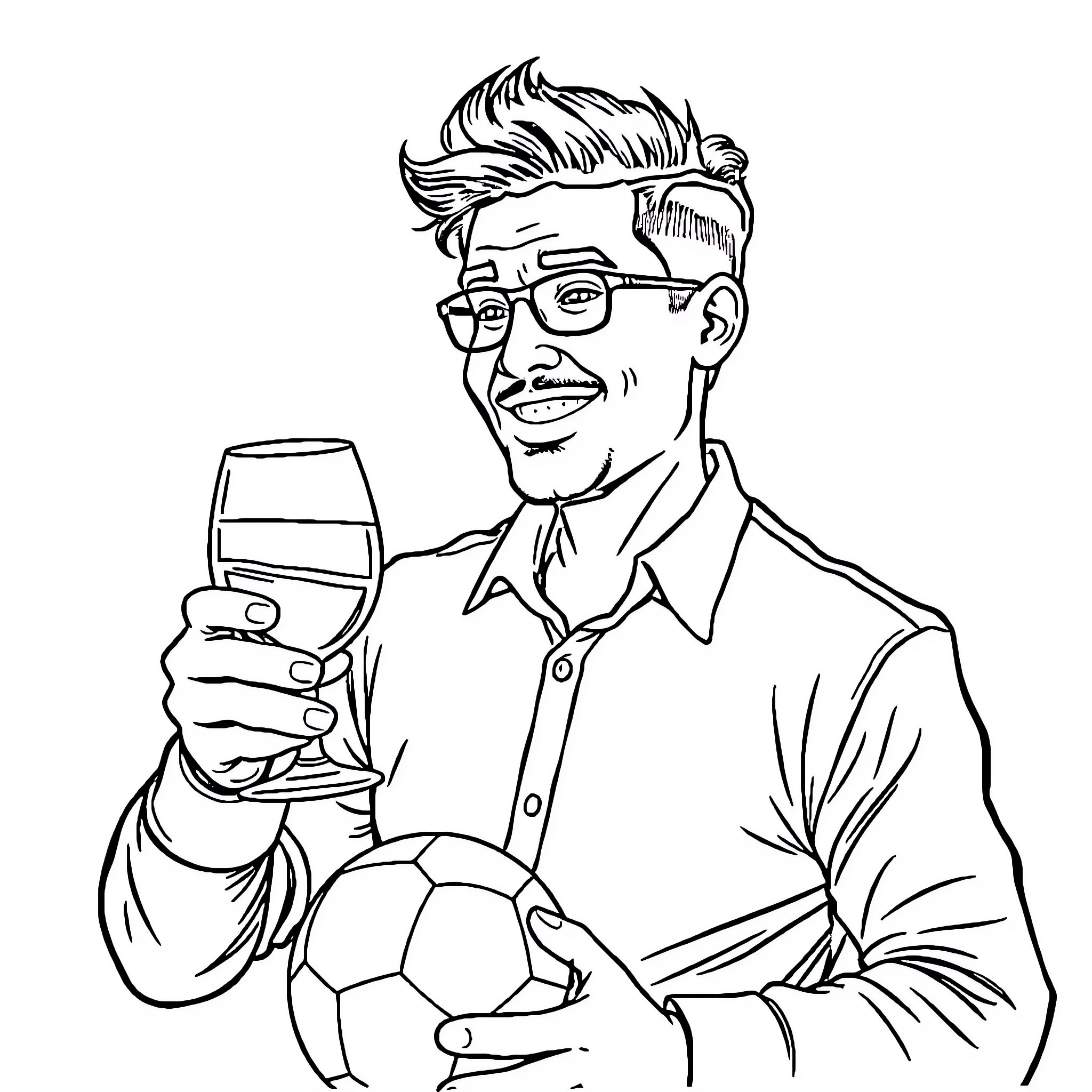 Hanabal enjoying a drink and soccer ball Coloring Page (free black-and-white line drawing printable PDF for all, from beginners to advanced learners, including children, teens, adults, and seniors)
