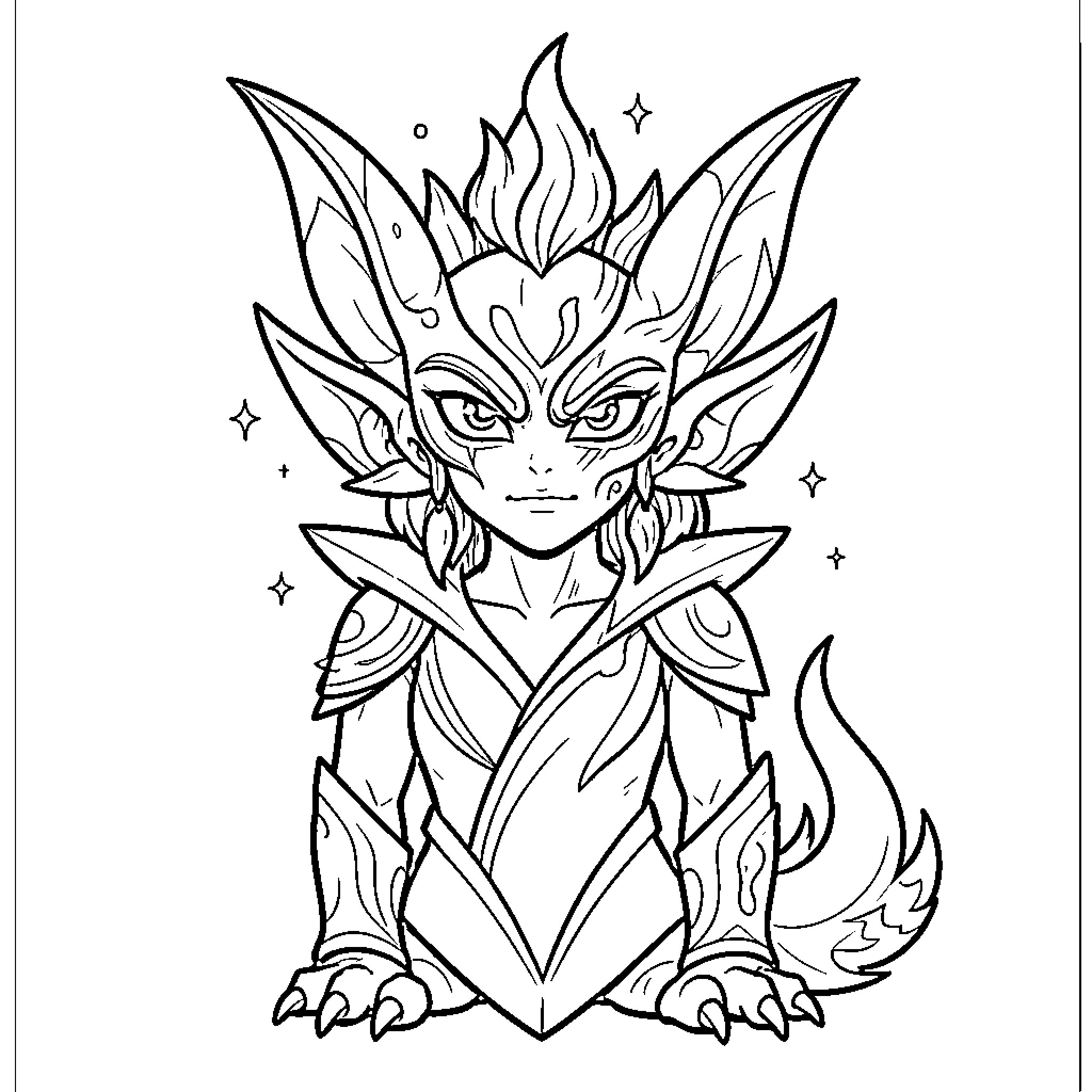Petelgeuse posing with a fierce and determined expression Coloring Page (free black-and-white line drawing printable PDF for all, from beginners to advanced learners, including children, teens, adults, and seniors)