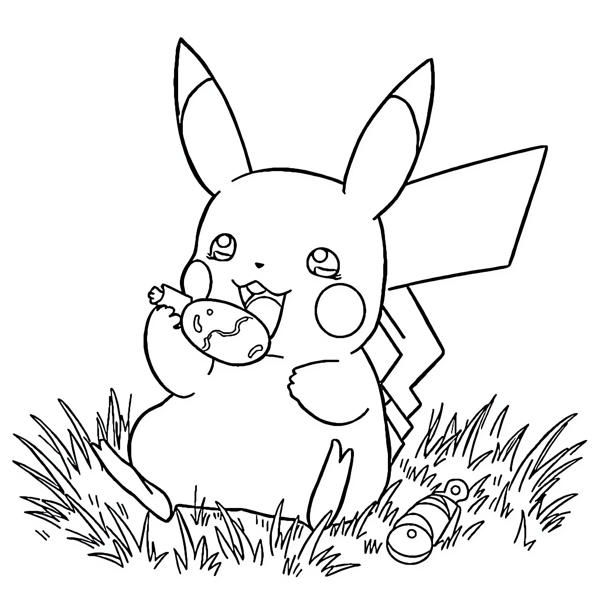 Pikachu enjoying nature with friends Coloring Page (free black-and-white line drawing printable PDF for all, from beginners to advanced learners, including children, teens, adults, and seniors)