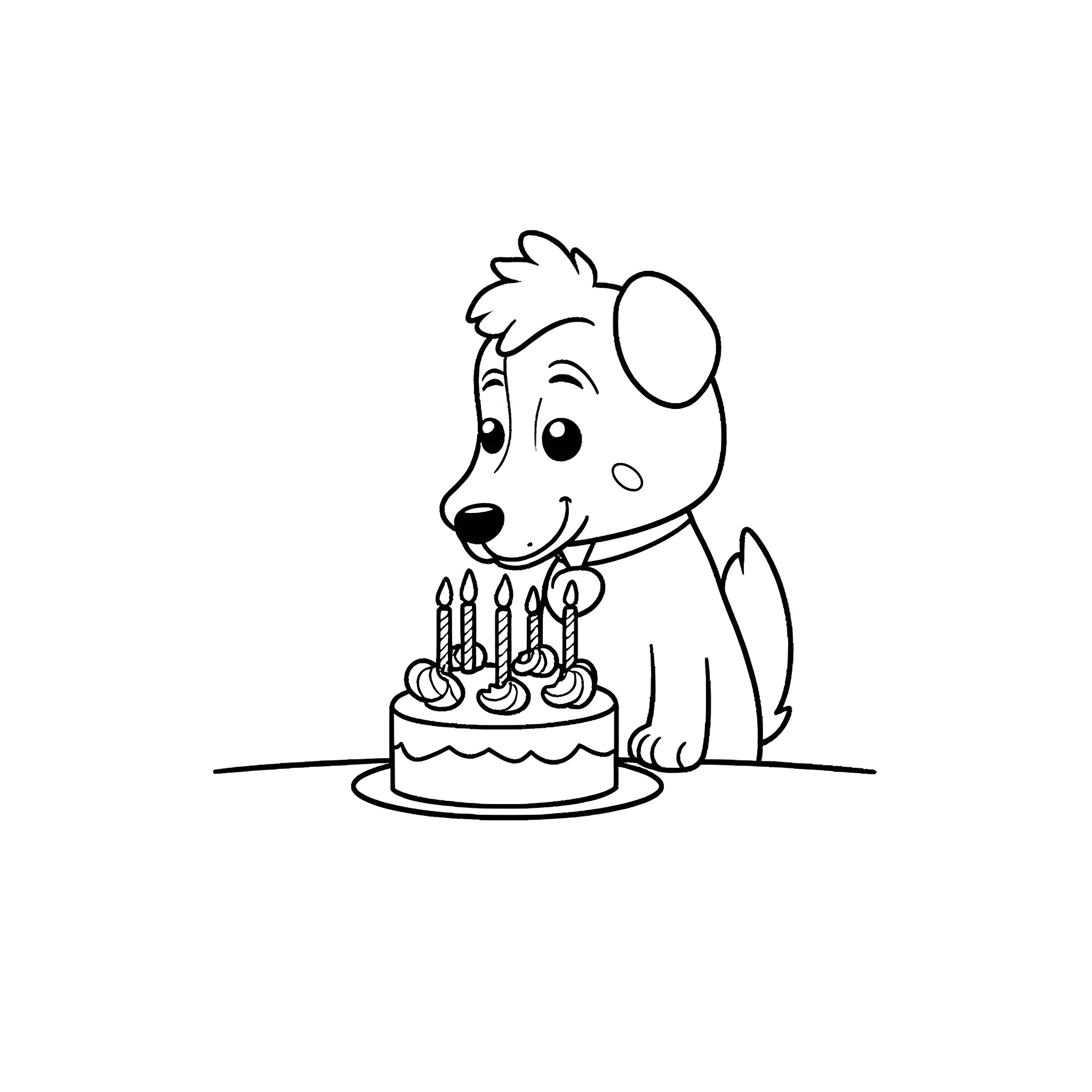 Dogman celebrates birthday with cake Coloring Page (free black-and-white line drawing printable PDF for all, from beginners to advanced learners, including children, teens, adults, and seniors)