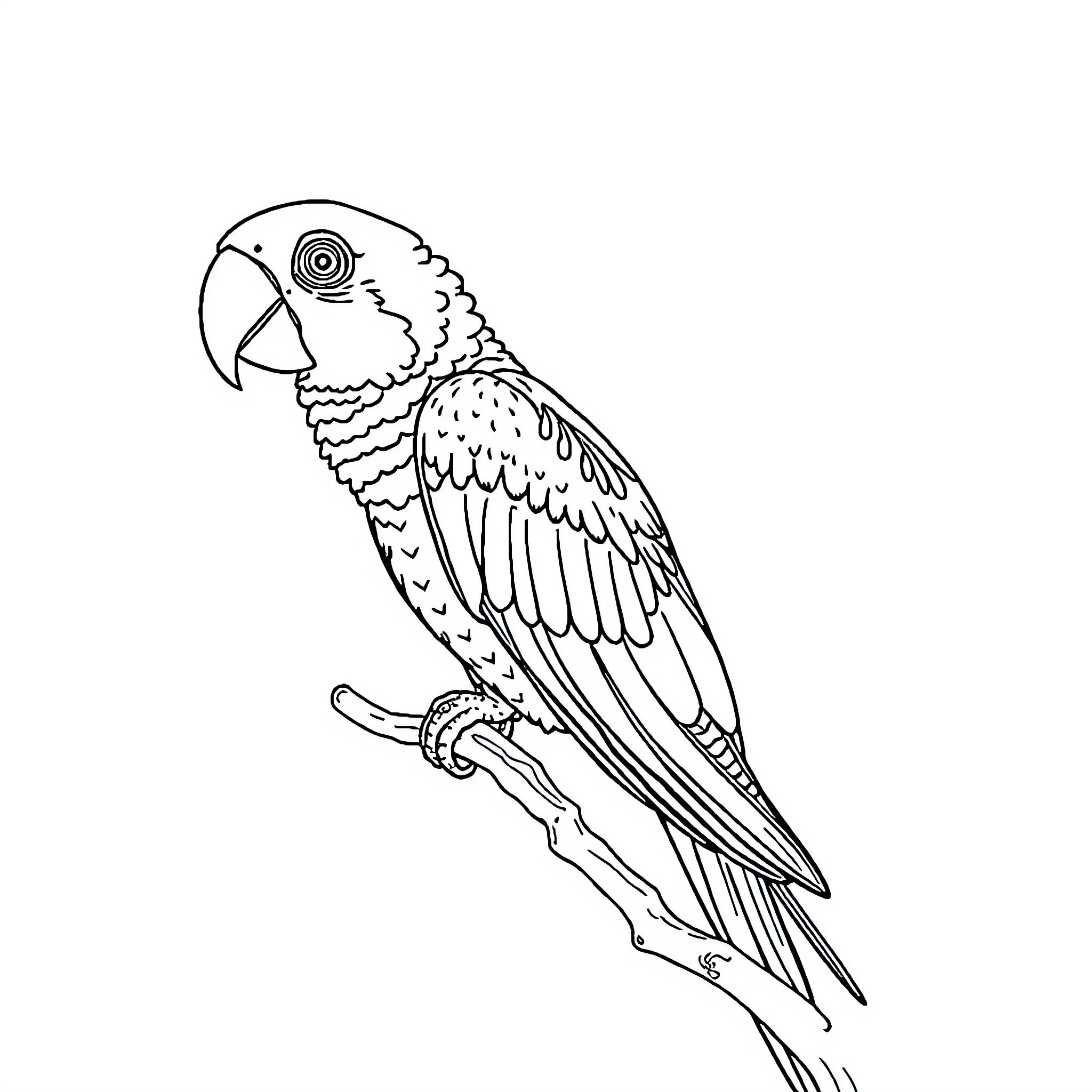 Xantus' Tropical Parrot Coloring Page (free black-and-white line drawing printable PDF for all, from beginners to advanced learners, including children, teens, adults, and seniors)