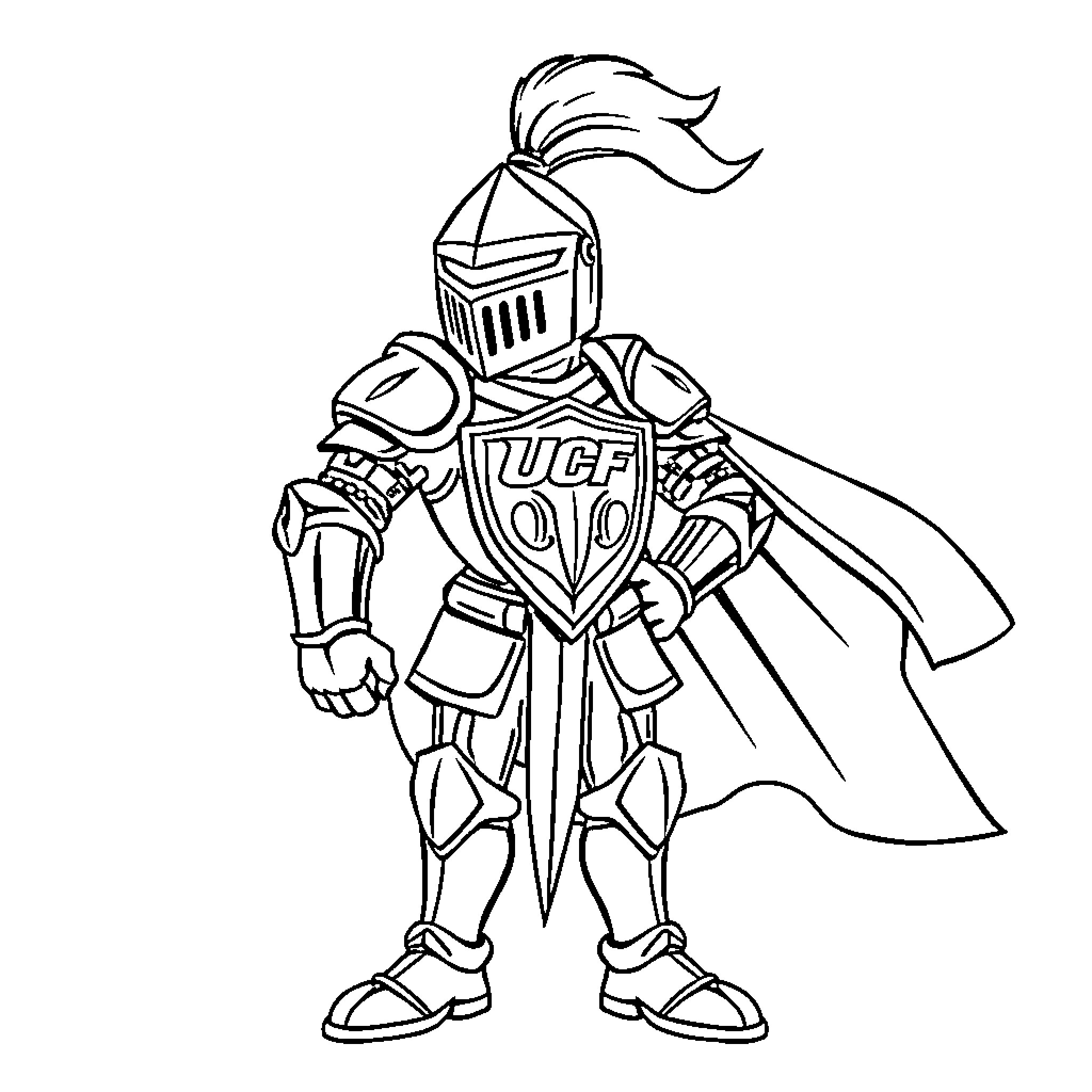 Knight in Shining Armor Stands Tall Coloring Page (free black-and-white line drawing printable PDF for all, from beginners to advanced learners, including children, teens, adults, and seniors)