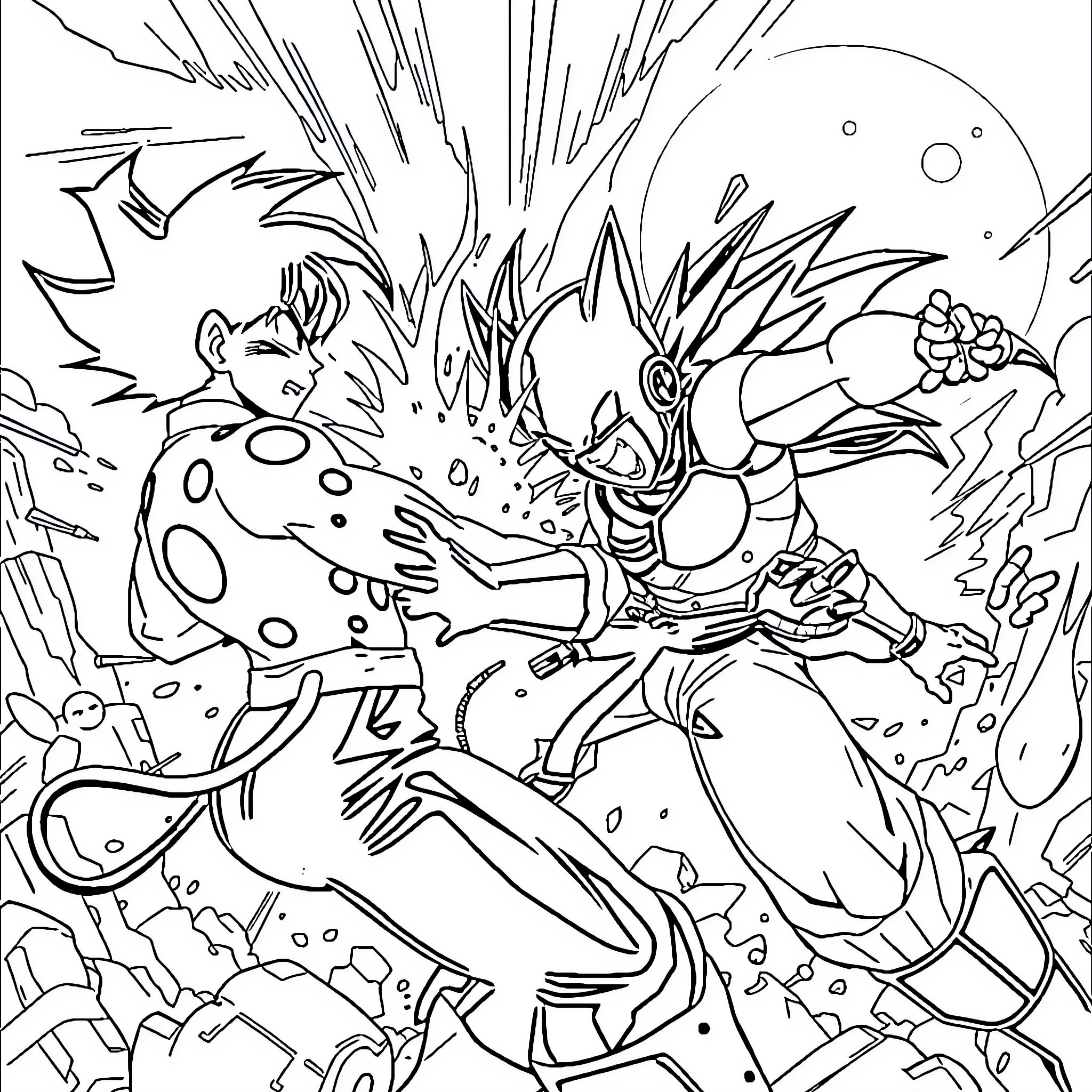 Ladybug battles fearsome creature in intense combat Coloring Page (free black-and-white line drawing printable PDF for all, from beginners to advanced learners, including children, teens, adults, and seniors)