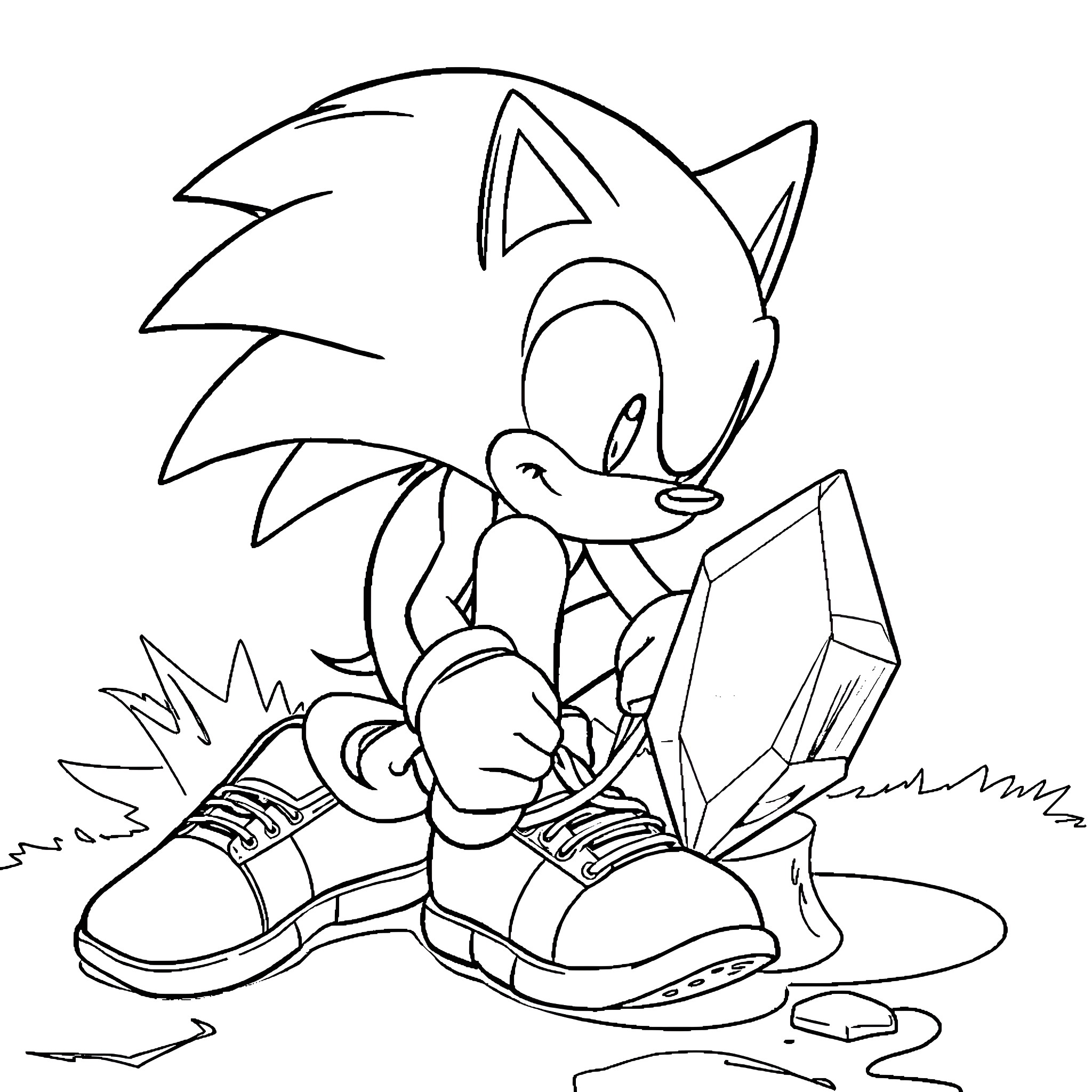 Sonic caught in an energetic moment Coloring Page (free black-and-white line drawing printable PDF for all, from beginners to advanced learners, including children, teens, adults, and seniors)