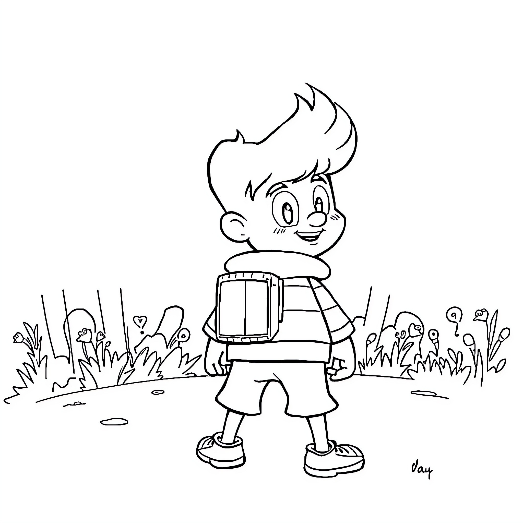 Russel's Outdoor Adventure Coloring Page (free black-and-white line drawing printable PDF for all, from beginners to advanced learners, including children, teens, adults, and seniors)