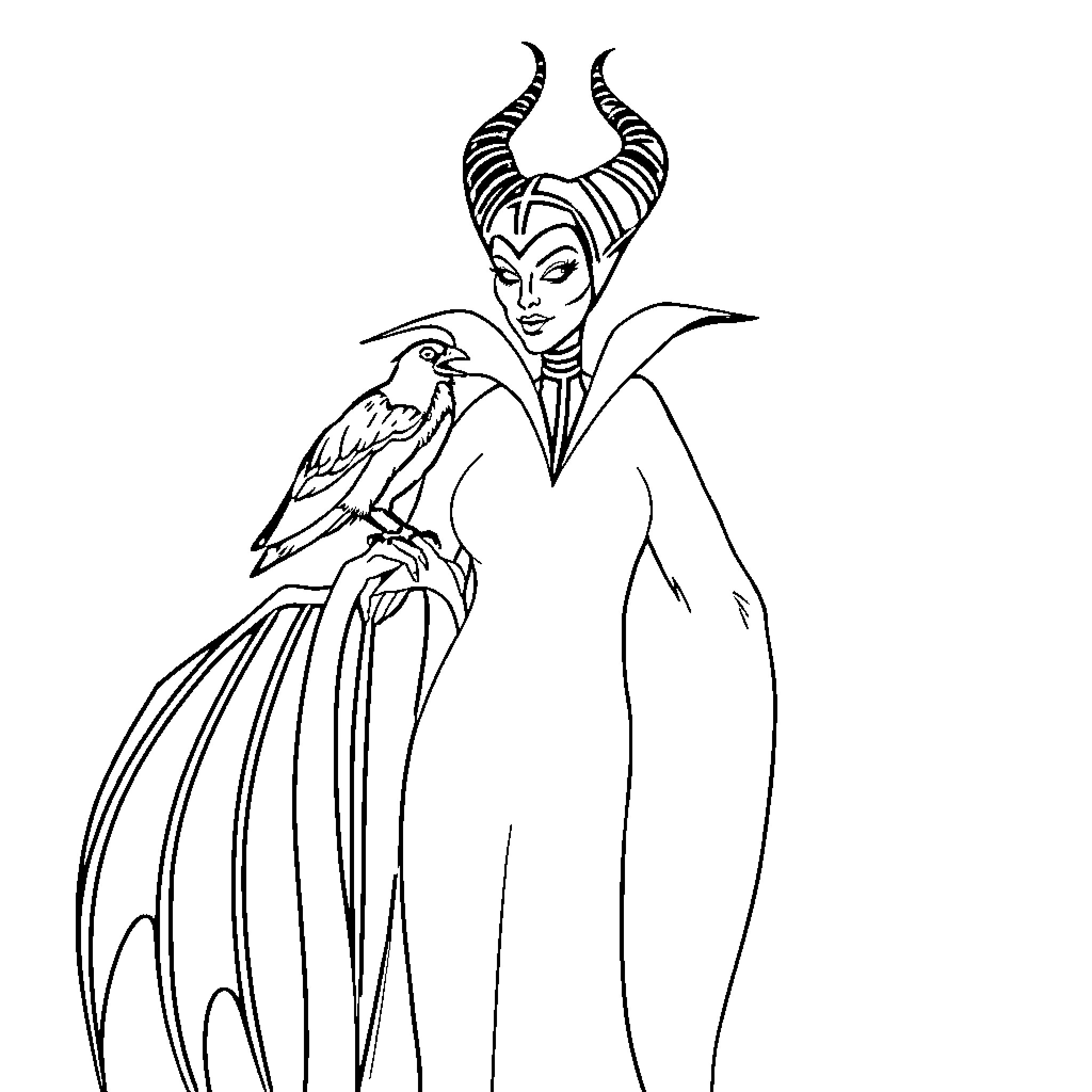Maleficent's Sinister Elegance Coloring Page (free black-and-white line drawing printable PDF for all, from beginners to advanced learners, including children, teens, adults, and seniors)