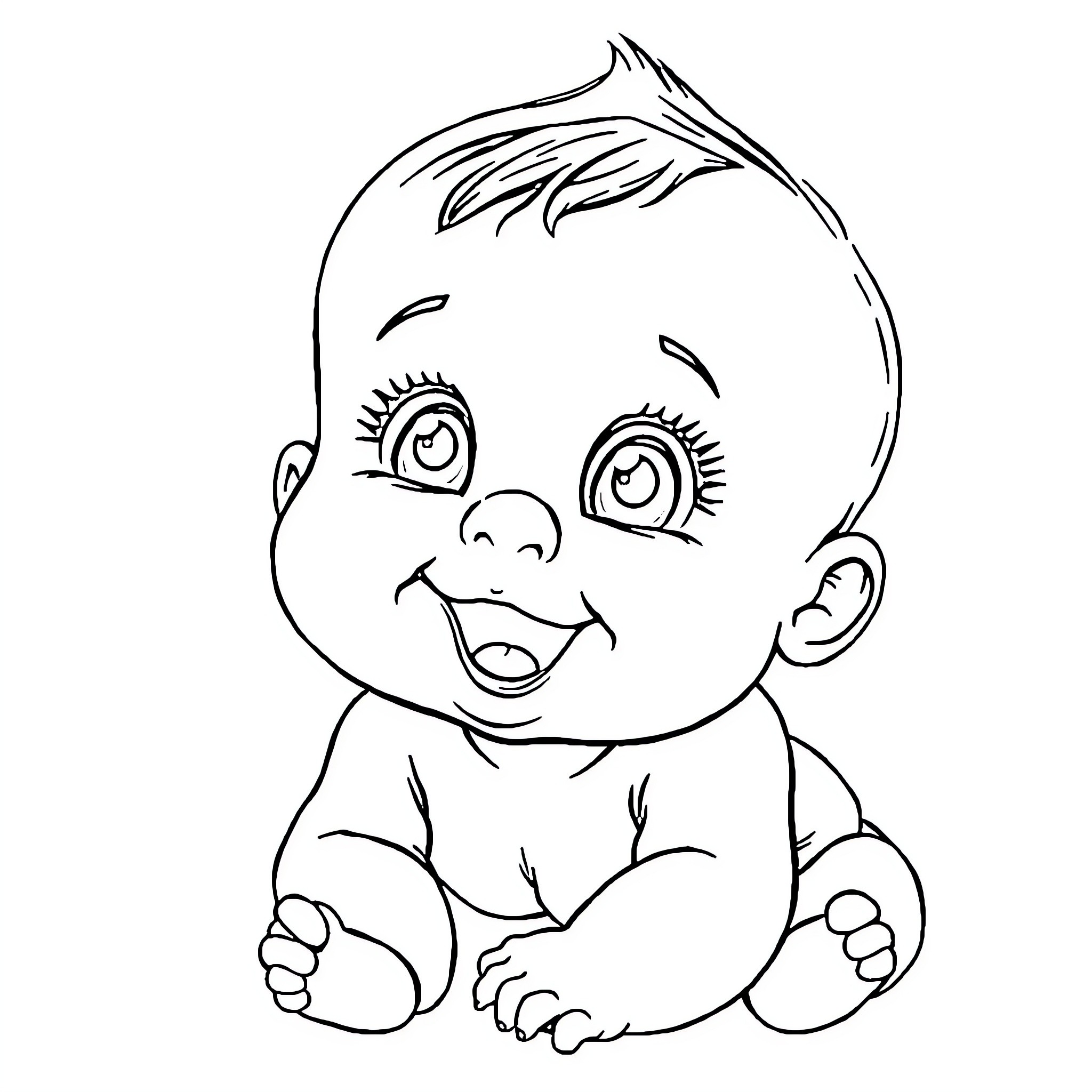 Baby laughing joyfully in a cartoon sketch Coloring Page (free black-and-white line drawing printable PDF for all, from beginners to advanced learners, including children, teens, adults, and seniors)