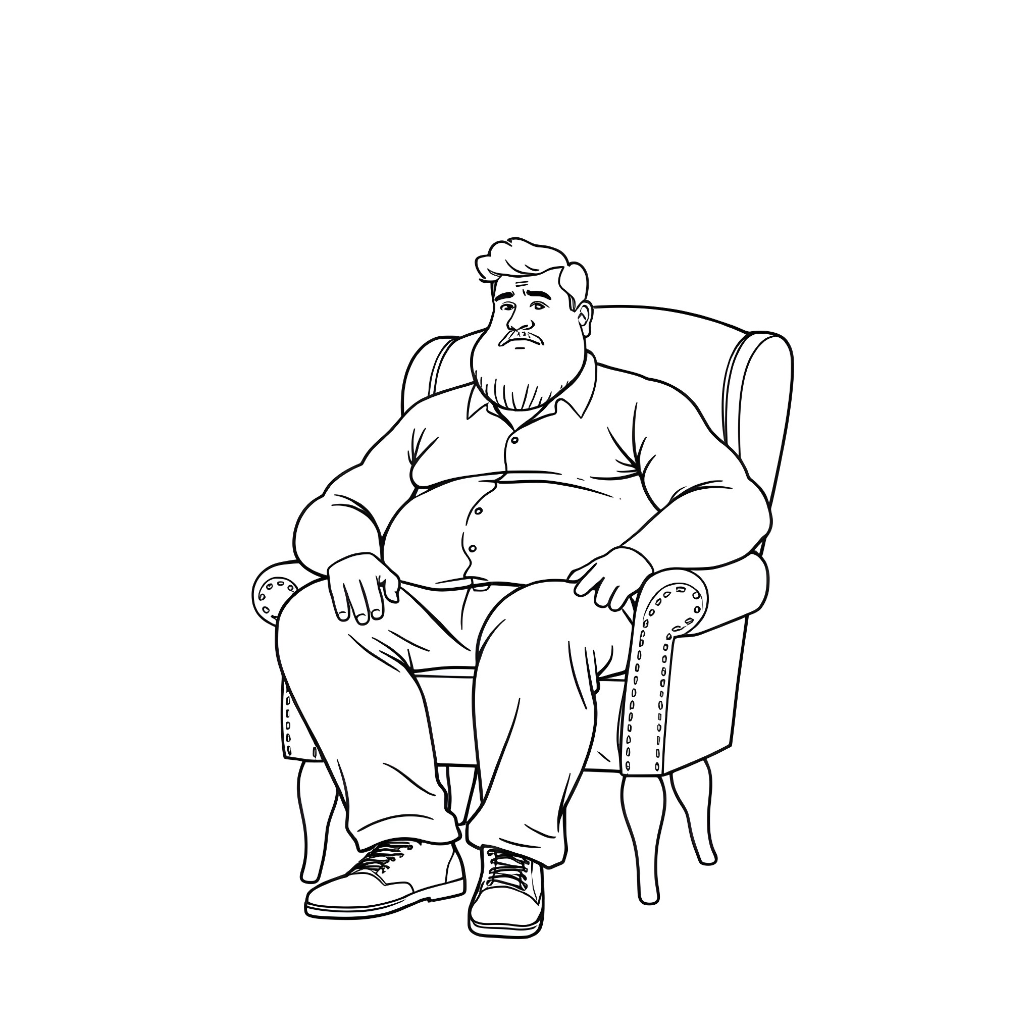 Man sitting comfortably in an armchair Coloring Page (free black-and-white line drawing printable PDF for all, from beginners to advanced learners, including children, teens, adults, and seniors)