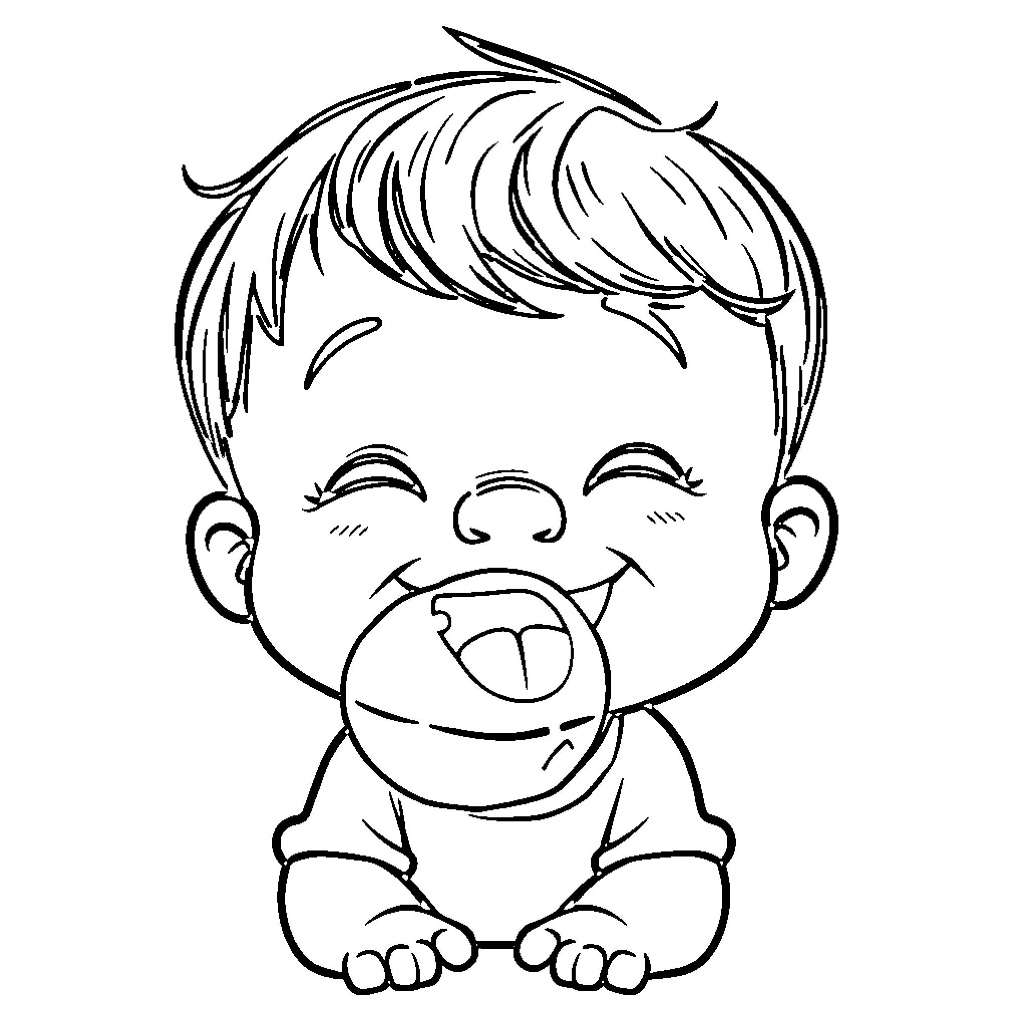 Baby smiling and playing happily Coloring Page (free black-and-white line drawing printable PDF for all, from beginners to advanced learners, including children, teens, adults, and seniors)
