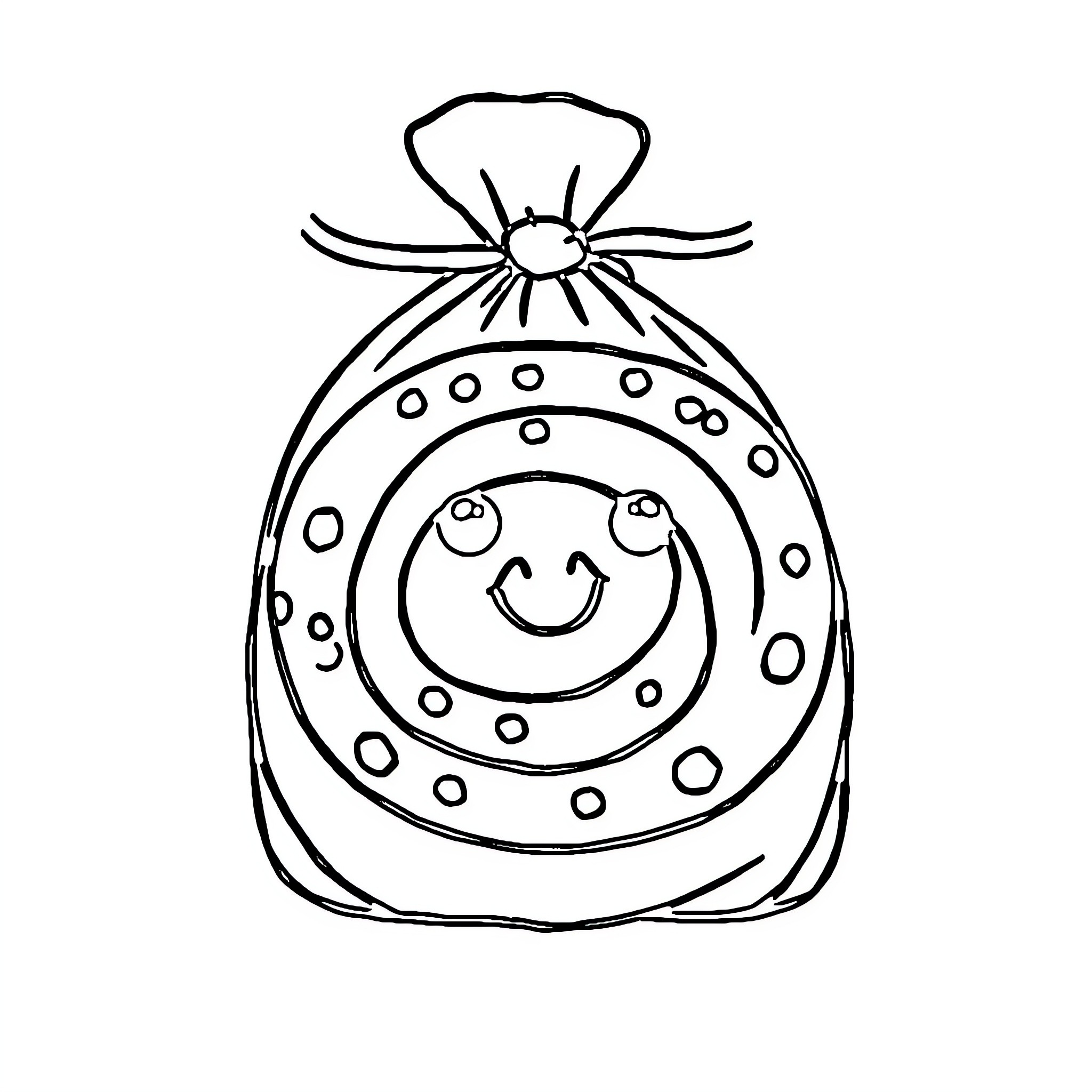 Cinnamon Roll with Playful Smiley Design Coloring Page (free black-and-white line drawing printable PDF for all, from beginners to advanced learners, including children, teens, adults, and seniors)