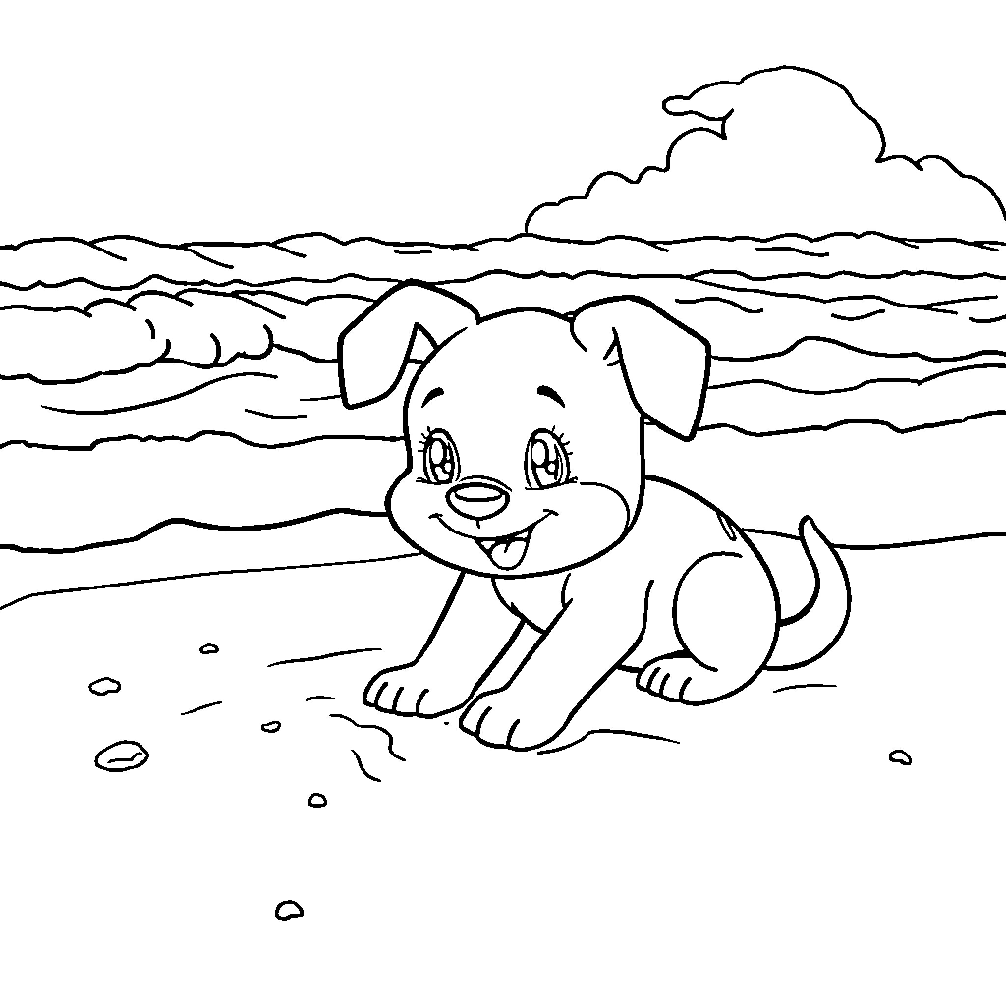 Bluey's Beachside Adventures Coloring Page (free black-and-white line drawing printable PDF for all, from beginners to advanced learners, including children, teens, adults, and seniors)