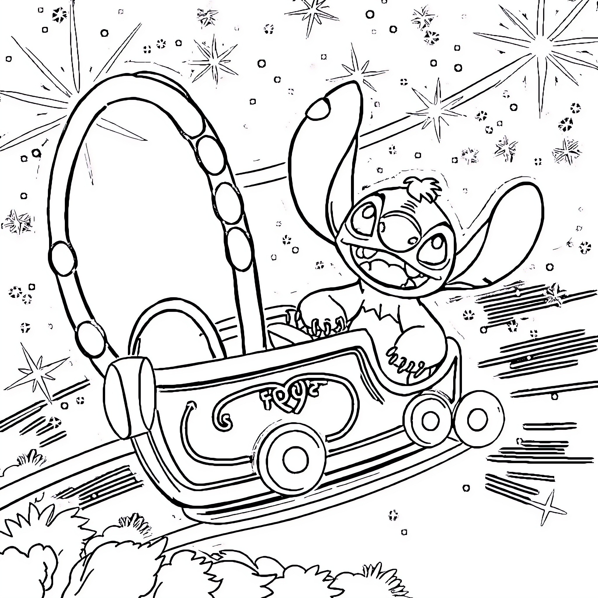 Tchoupi's Cosmic Ride Coloring Page (free black-and-white line drawing printable PDF for all, from beginners to advanced learners, including children, teens, adults, and seniors)