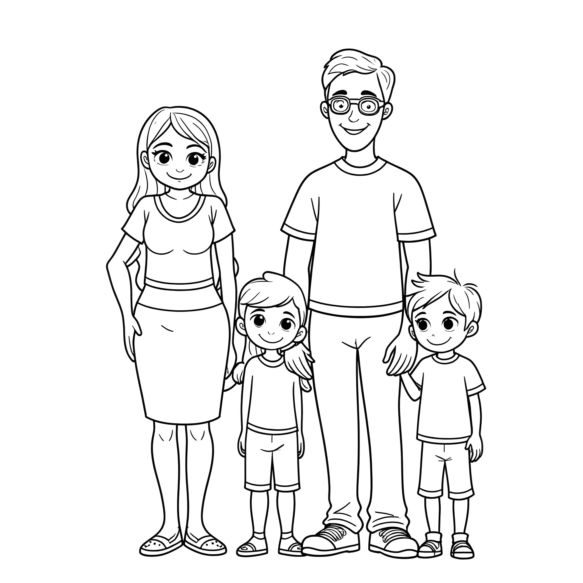 Family Enjoying Time Together Coloring Page (free black-and-white line drawing printable PDF for all, from beginners to advanced learners, including children, teens, adults, and seniors)