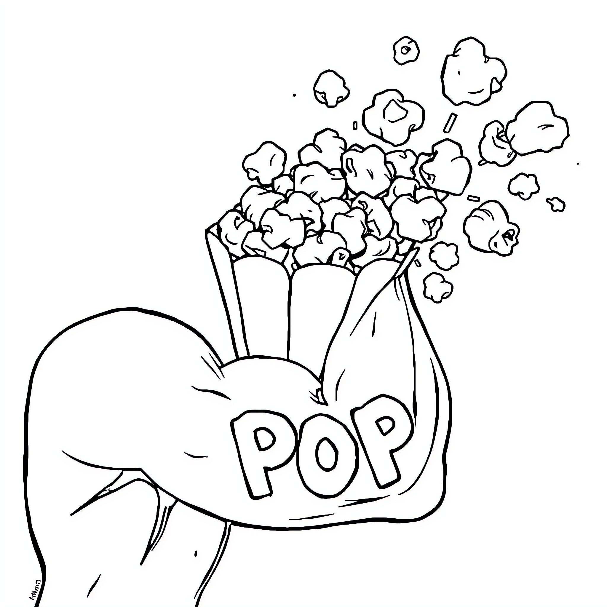 Popcorn bursting with joy Coloring Page (free black-and-white line drawing printable PDF for all, from beginners to advanced learners, including children, teens, adults, and seniors)