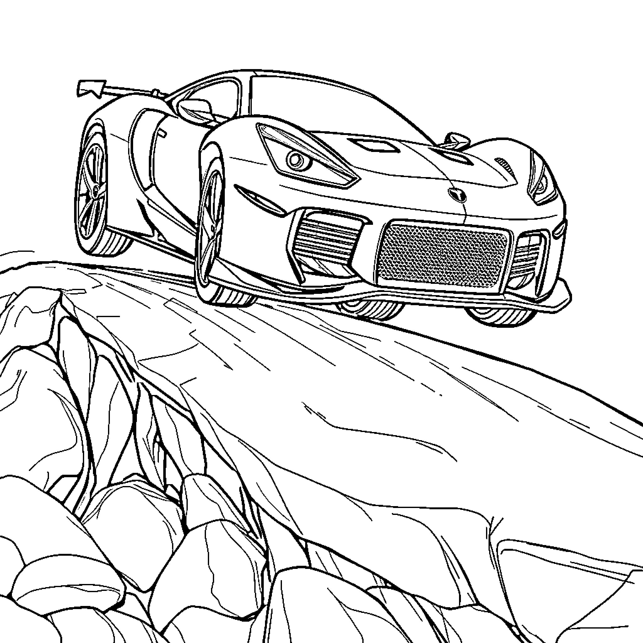Venom Racing Through Rugged Terrain Coloring Page (free black-and-white line drawing printable PDF for all, from beginners to advanced learners, including children, teens, adults, and seniors)