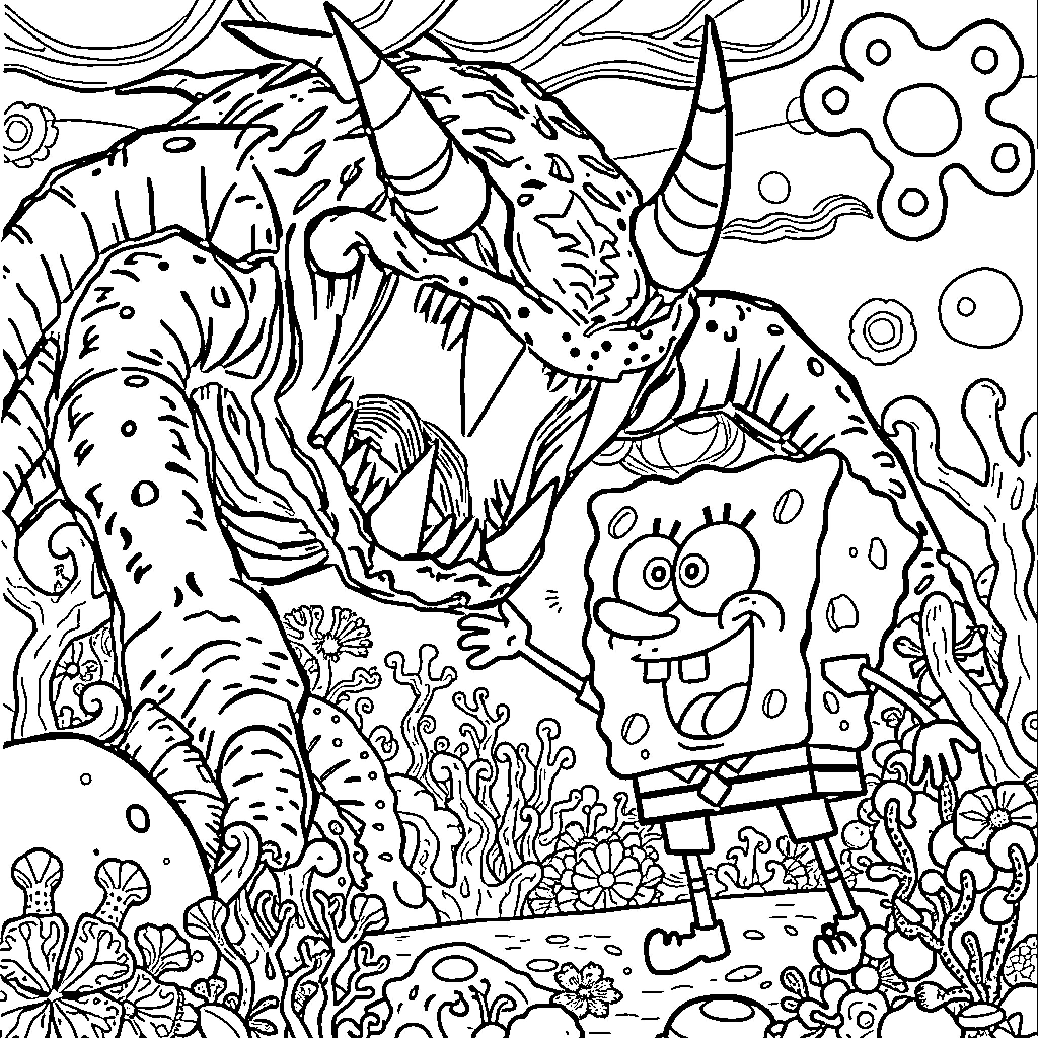 Demo Gorgon Encounters Whimsical Ocean Creatures Coloring Page (free black-and-white line drawing printable PDF for all, from beginners to advanced learners, including children, teens, adults, and seniors)