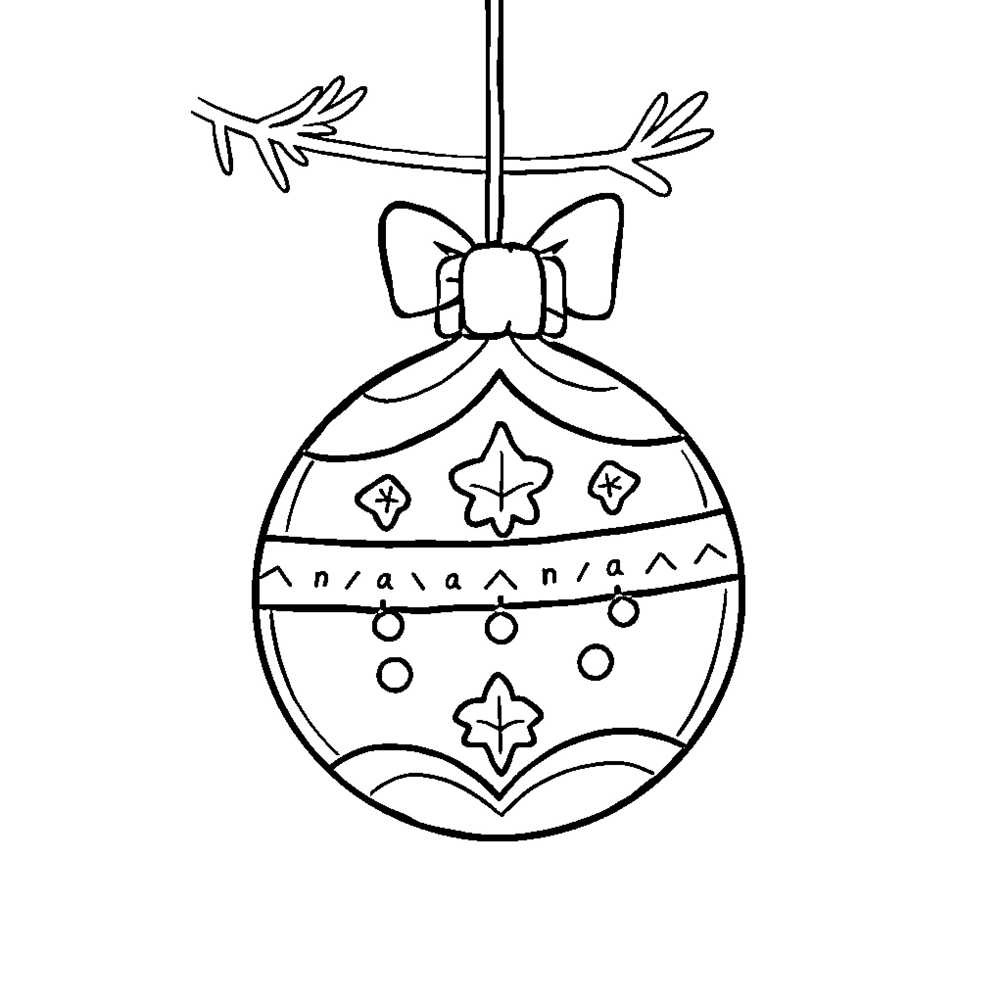 Christmas Ornament with Intricate Patterns and Bow Coloring Page (free black-and-white line drawing printable PDF for all, from beginners to advanced learners, including children, teens, adults, and seniors)
