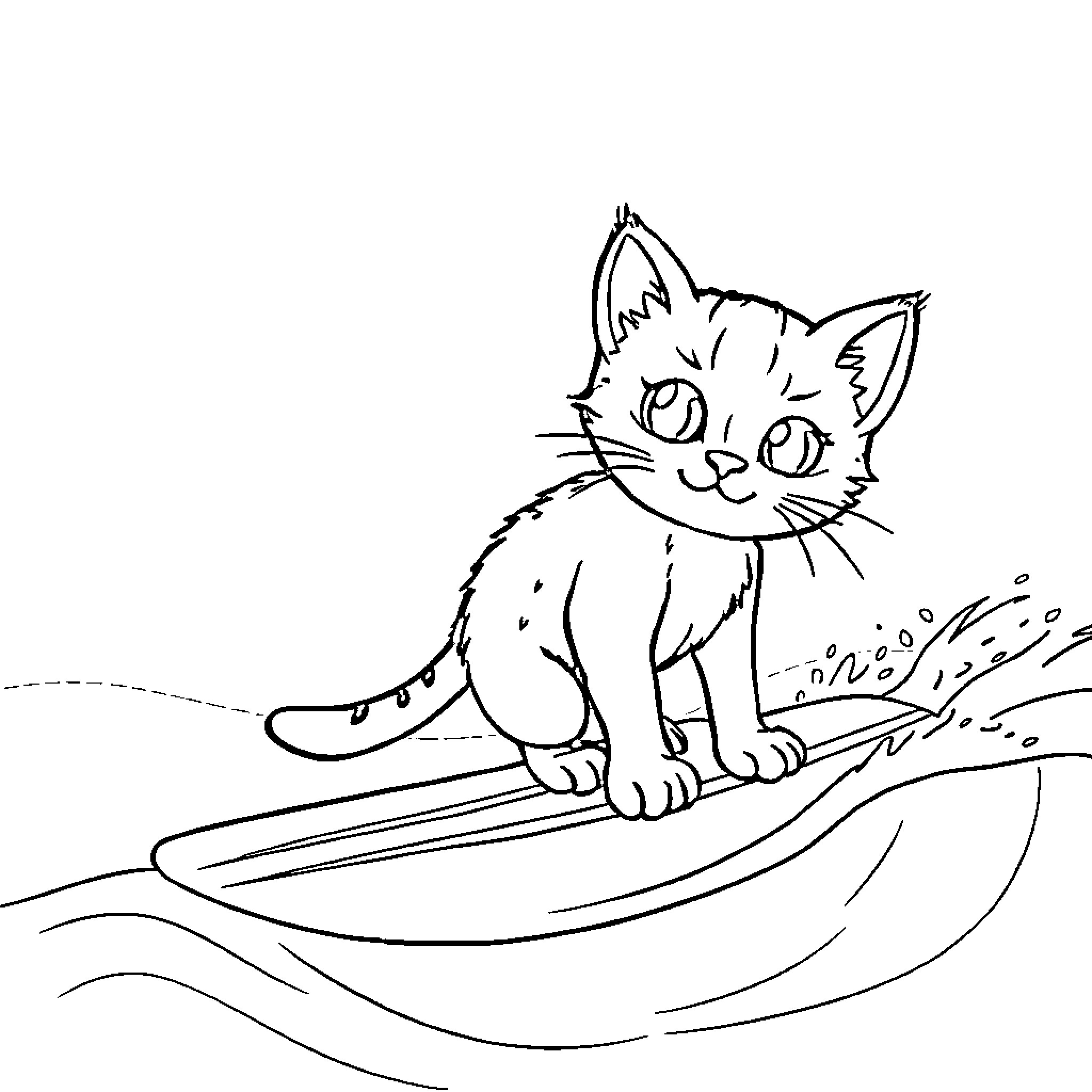Cat enjoying a day at the beach Coloring Page (free black-and-white line drawing printable PDF for all, from beginners to advanced learners, including children, teens, adults, and seniors)