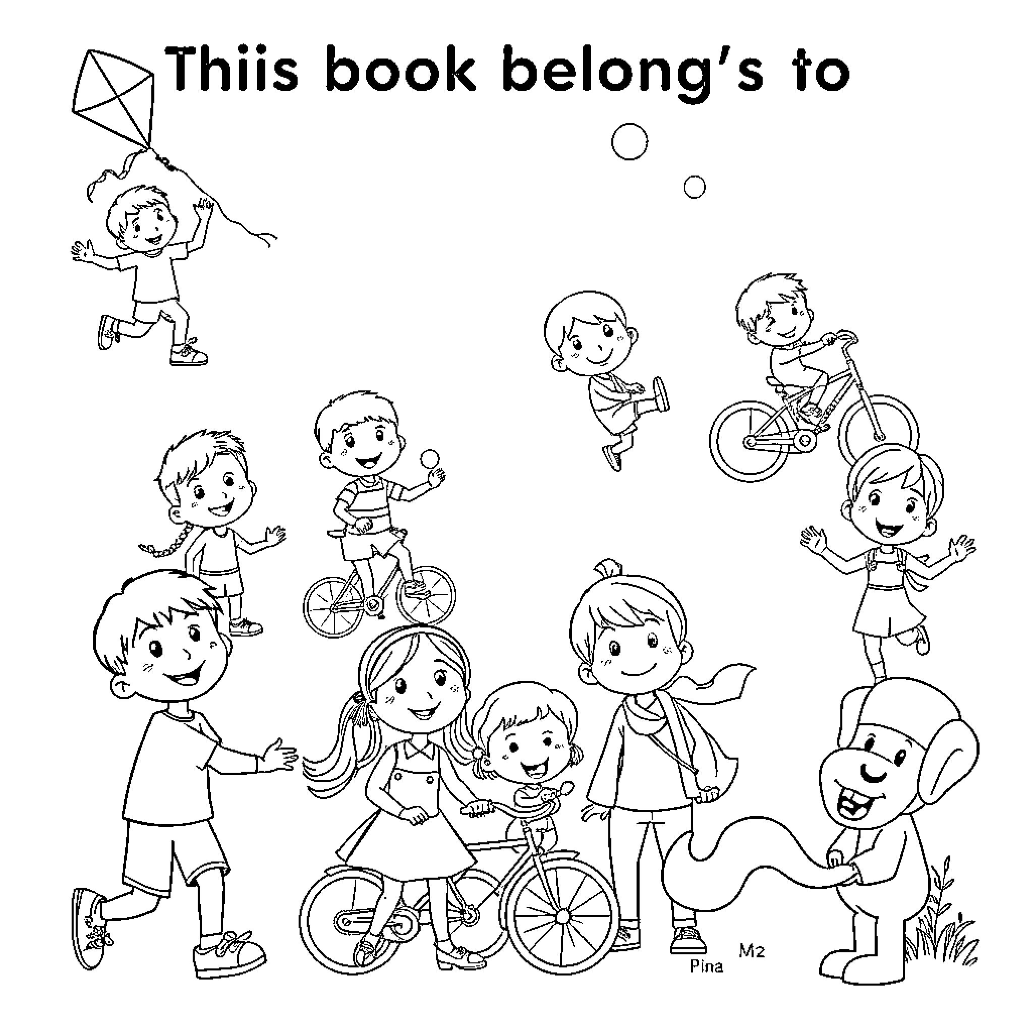 Children enjoying outdoor activities with friends Coloring Page (free black-and-white line drawing printable PDF for all, from beginners to advanced learners, including children, teens, adults, and seniors)