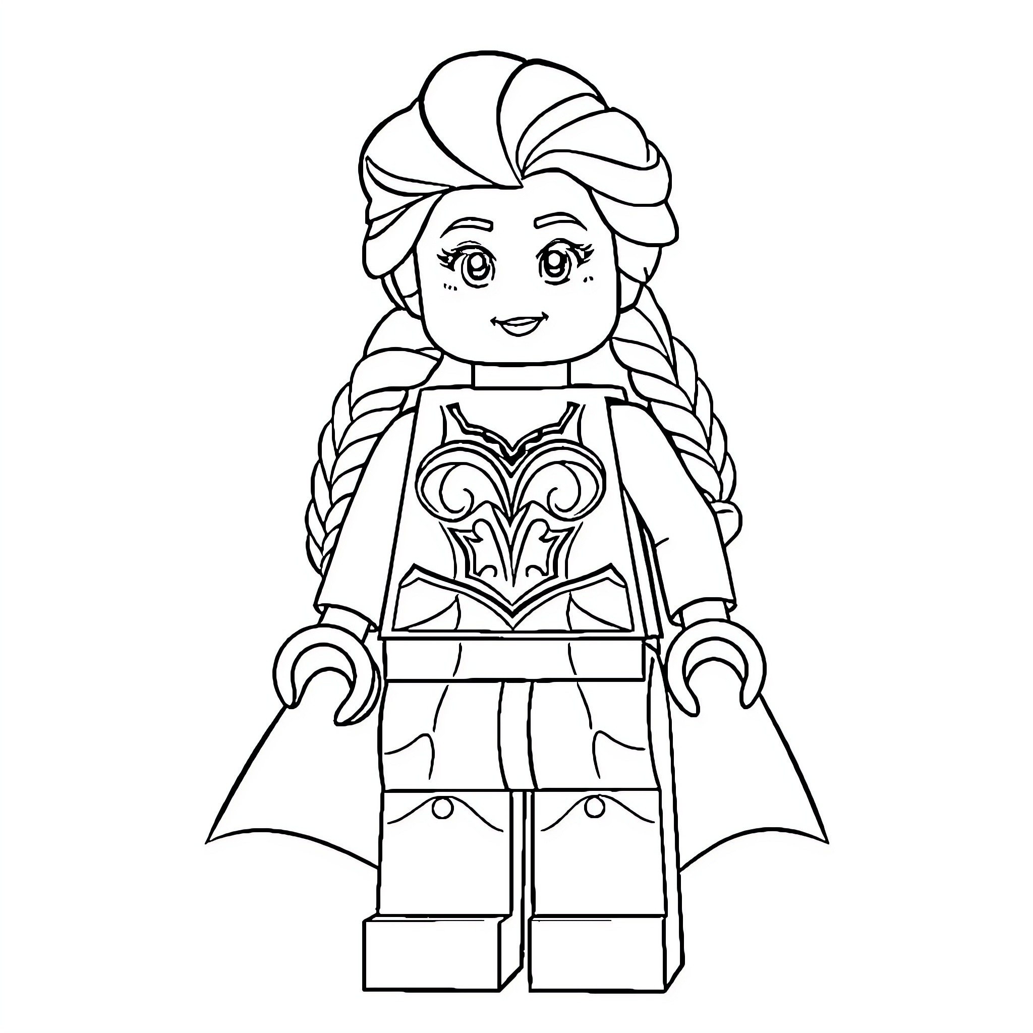 Elsa in her winter adventure outfit Coloring Page (free black-and-white line drawing printable PDF for all, from beginners to advanced learners, including children, teens, adults, and seniors)