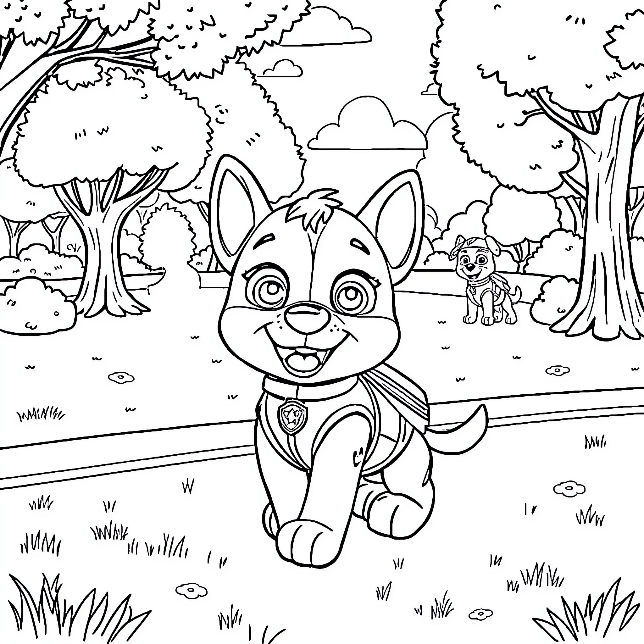 Tchoupi's Joyful Outdoor Adventure Coloring Page (free black-and-white line drawing printable PDF for all, from beginners to advanced learners, including children, teens, adults, and seniors)