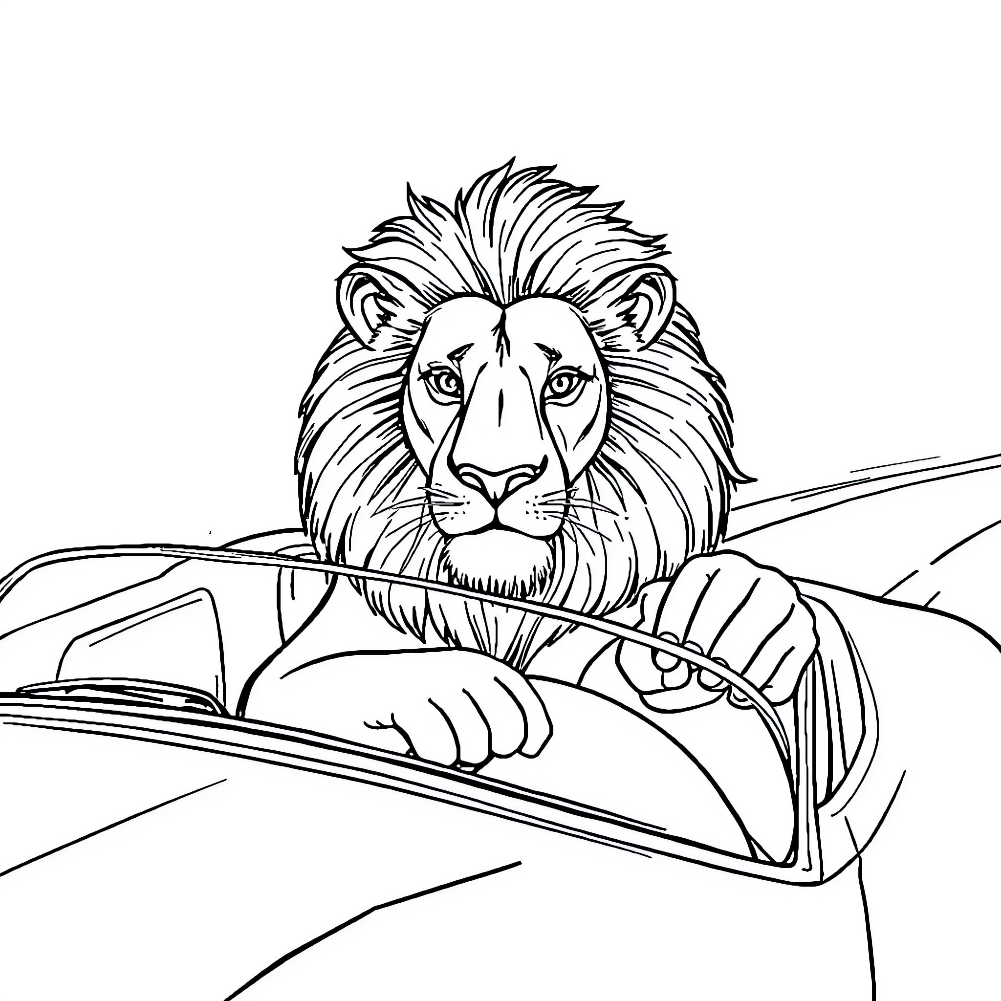 Lion peeking curiously through grass Coloring Page (free black-and-white line drawing printable PDF for all, from beginners to advanced learners, including children, teens, adults, and seniors)