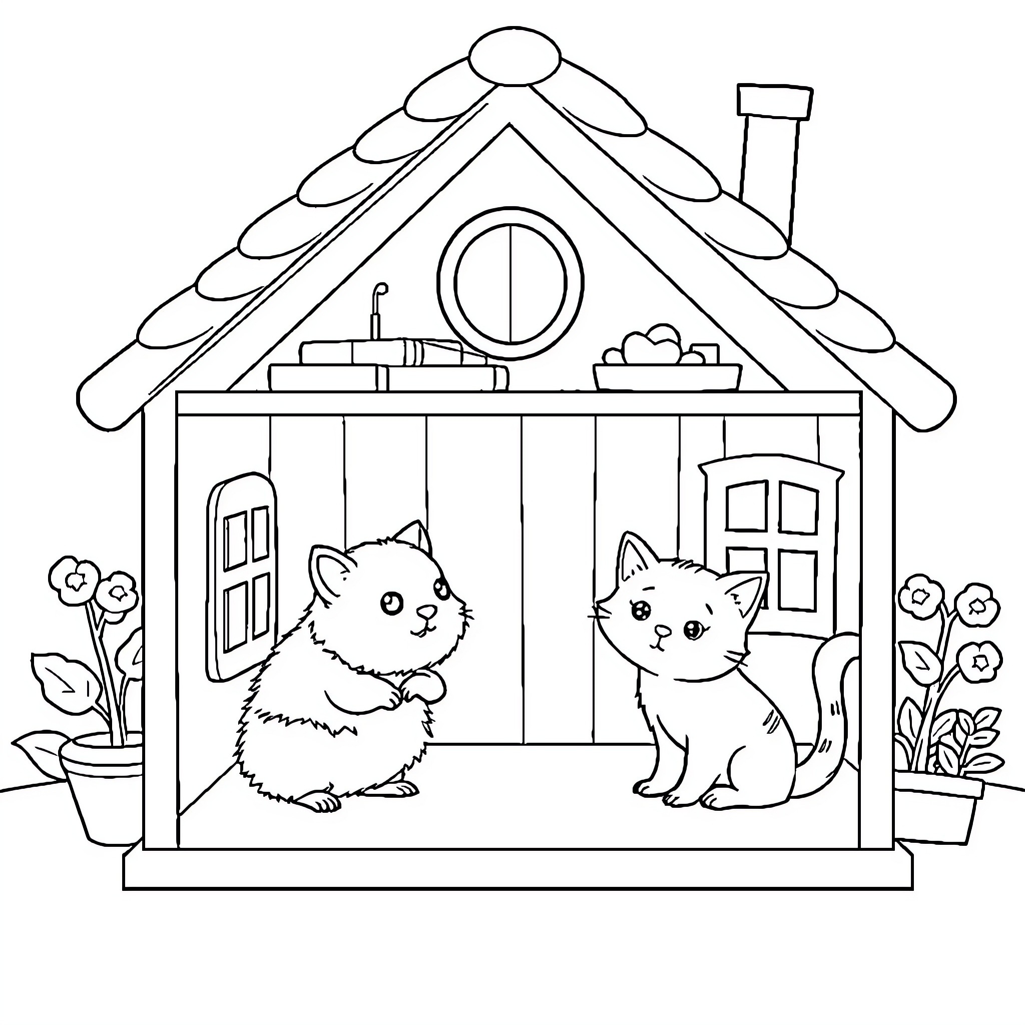 Hamsters exploring their cozy home Coloring Page (free black-and-white line drawing printable PDF for all, from beginners to advanced learners, including children, teens, adults, and seniors)