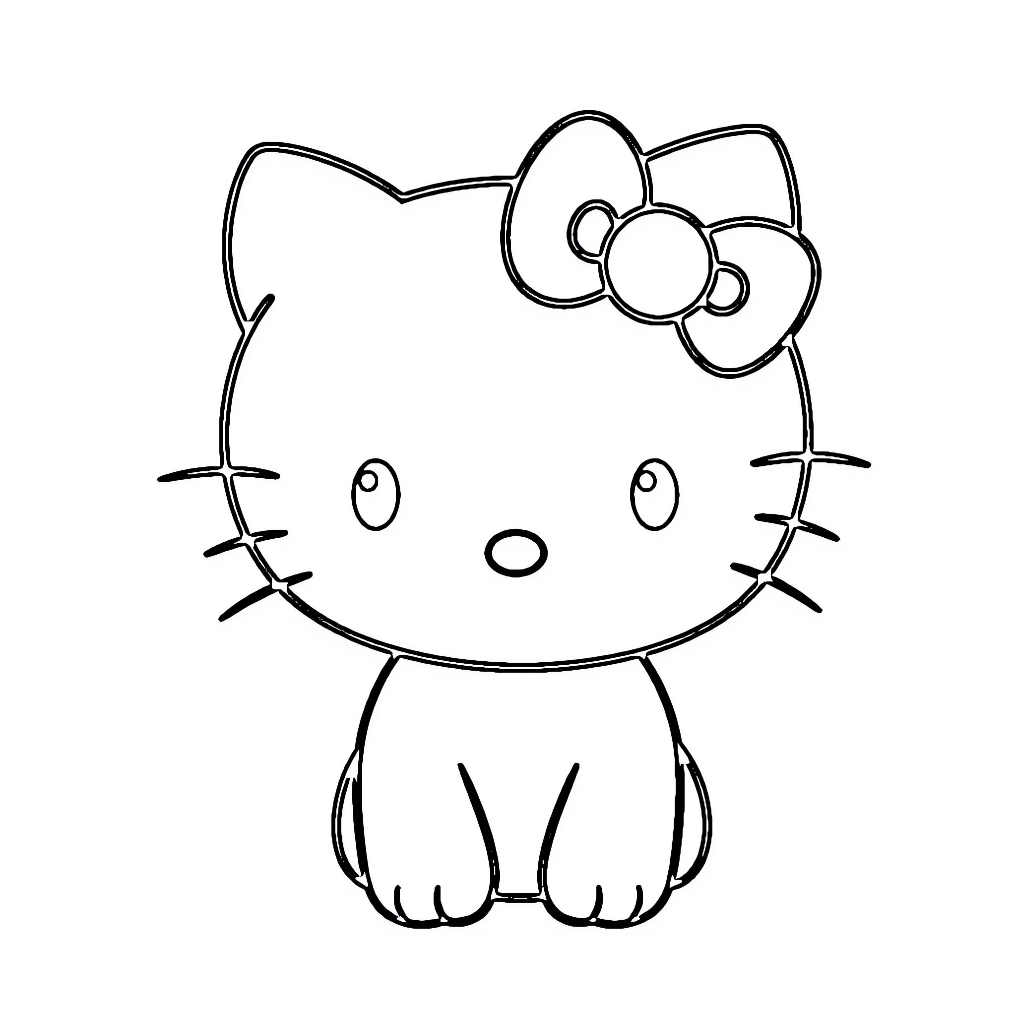 Hello Kitty sitting cutely Coloring Page (free black-and-white line drawing printable PDF for all, from beginners to advanced learners, including children, teens, adults, and seniors)